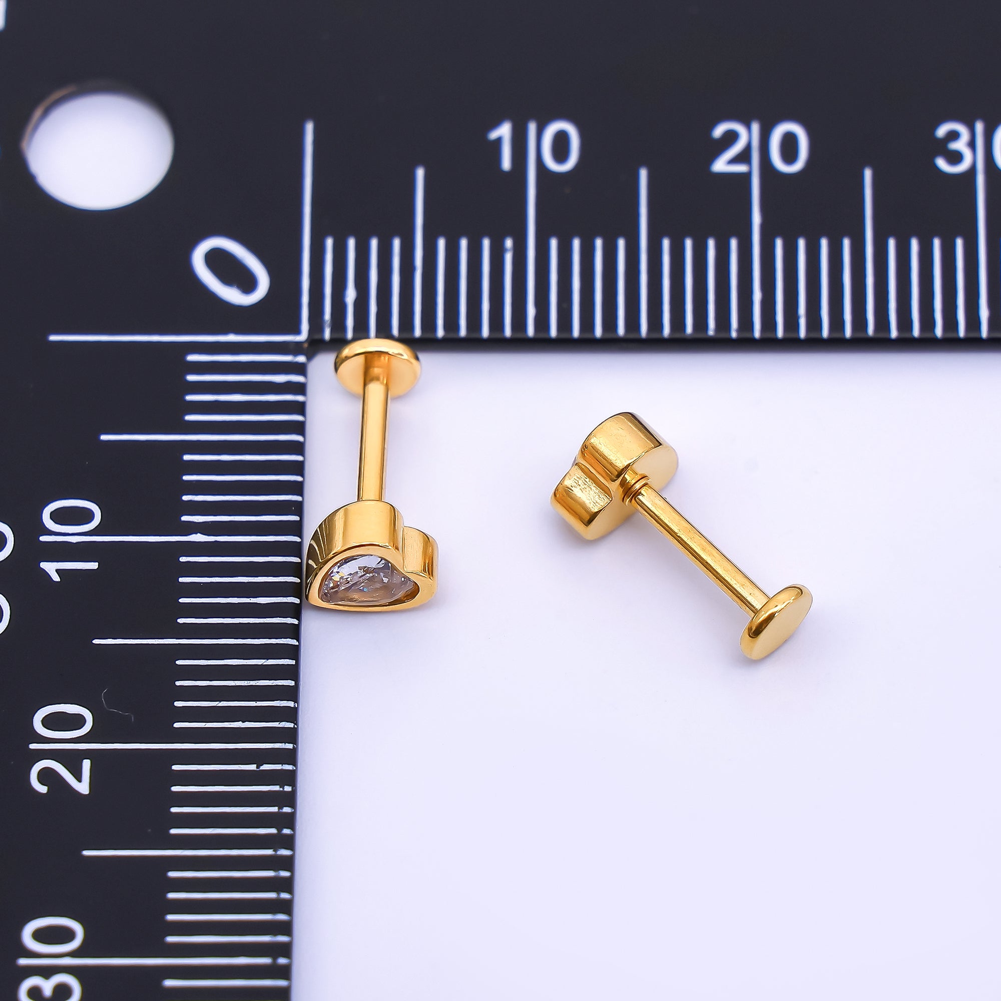Gold Stainless Steel Heart-Shaped CZ Lovely Framed Stud Earrings | AB1585