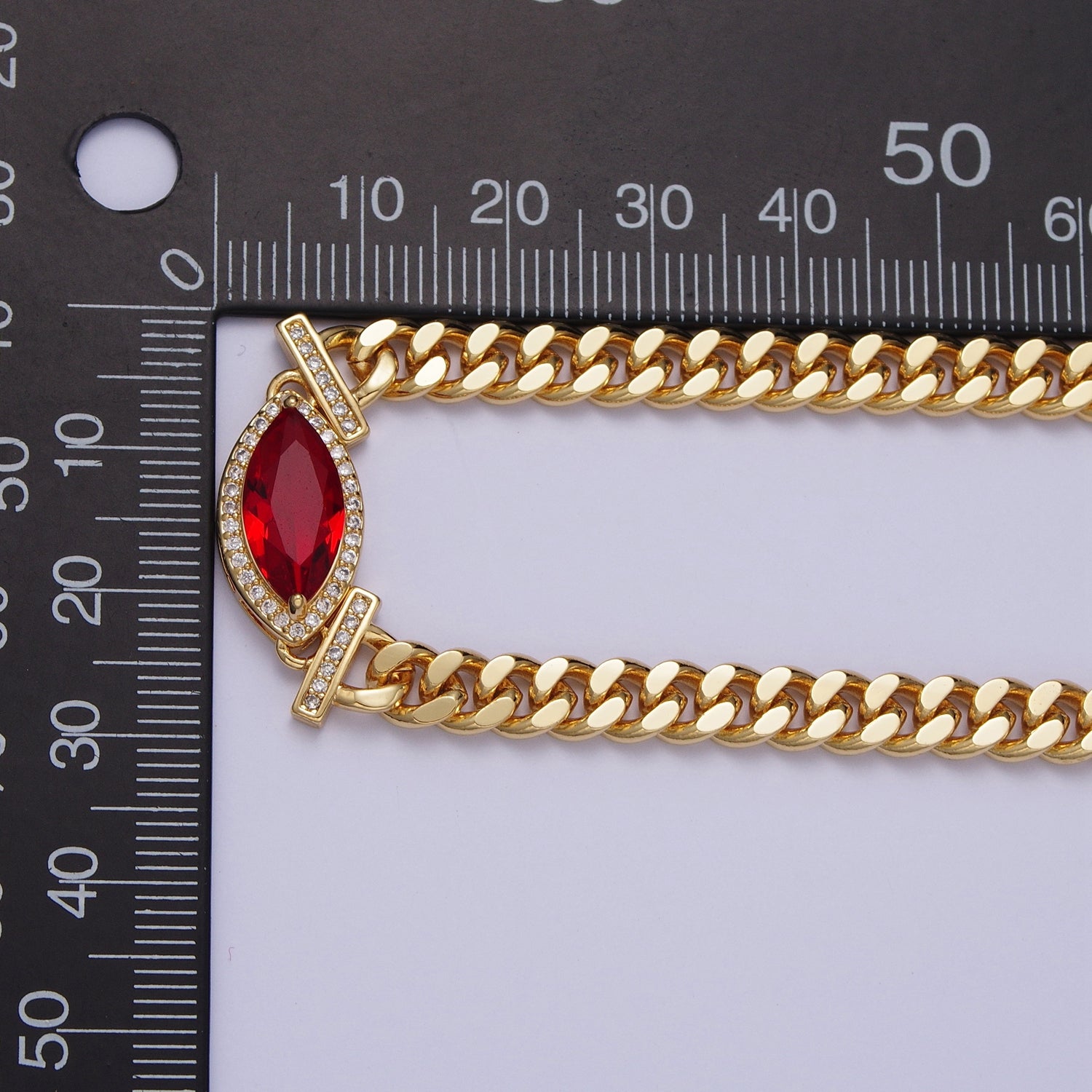 16K Gold Filled 6mm Marquise Micro Paved CZ Solitaire Curb Chain 18 Inch Necklace | WA-01212