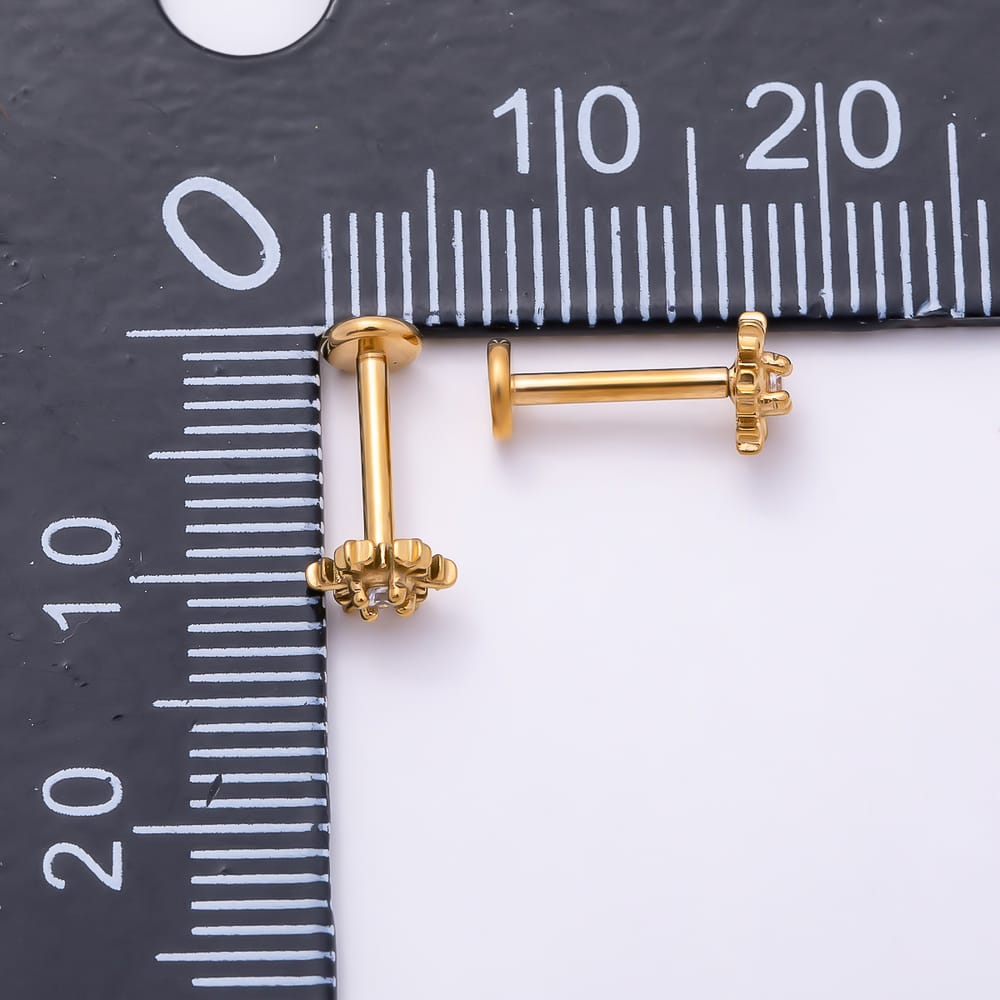 Titanium 6mm CZ Snowflake Cartilage Piercing Flat Back Stud in Gold & Silver | BJ-00323 BJ-00324