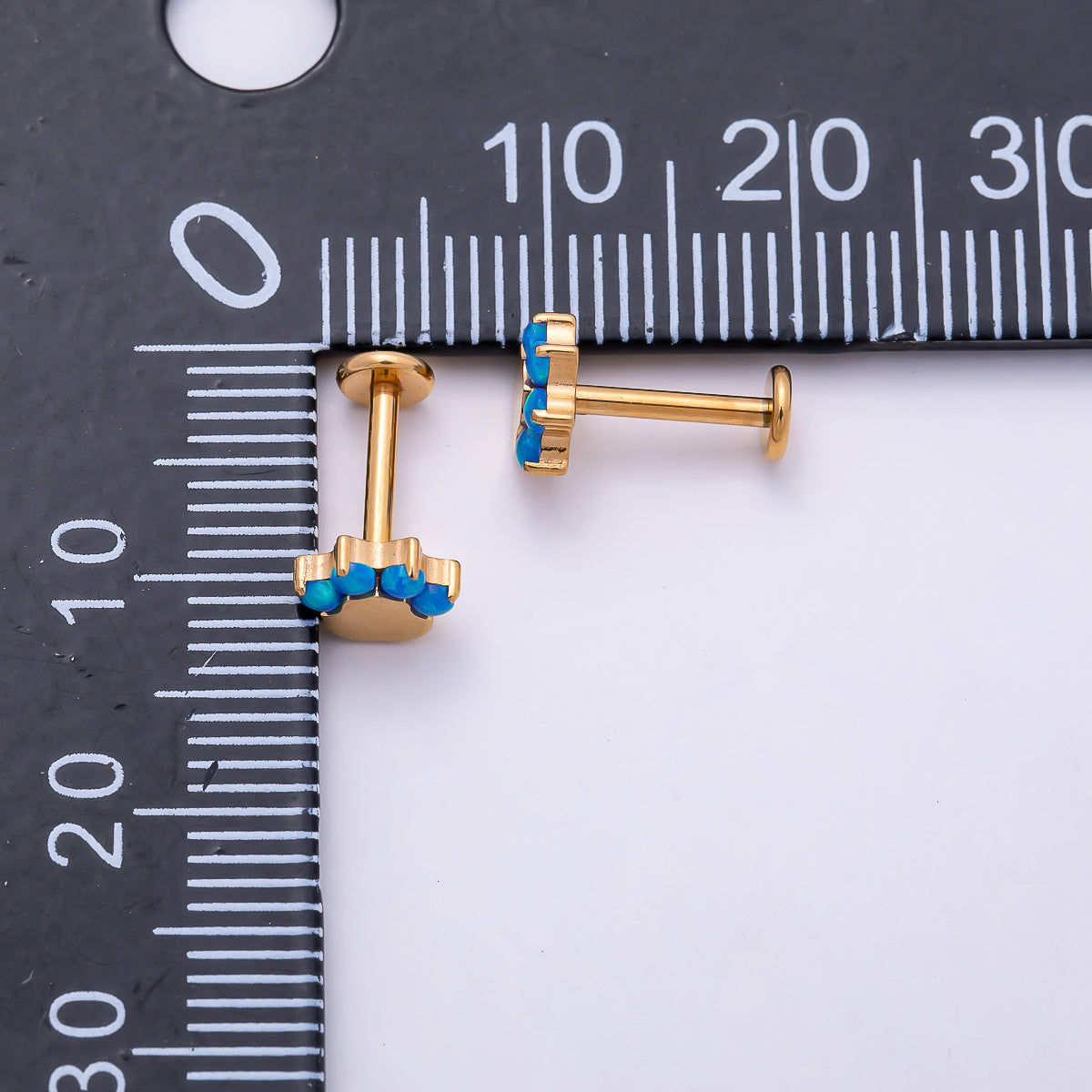 Titanium 11mm Blue Opal Animal Pet Paw Print Cartilage Piercing Flat Back Stud in Gold & Silver | Findings-00435 Findings-00436