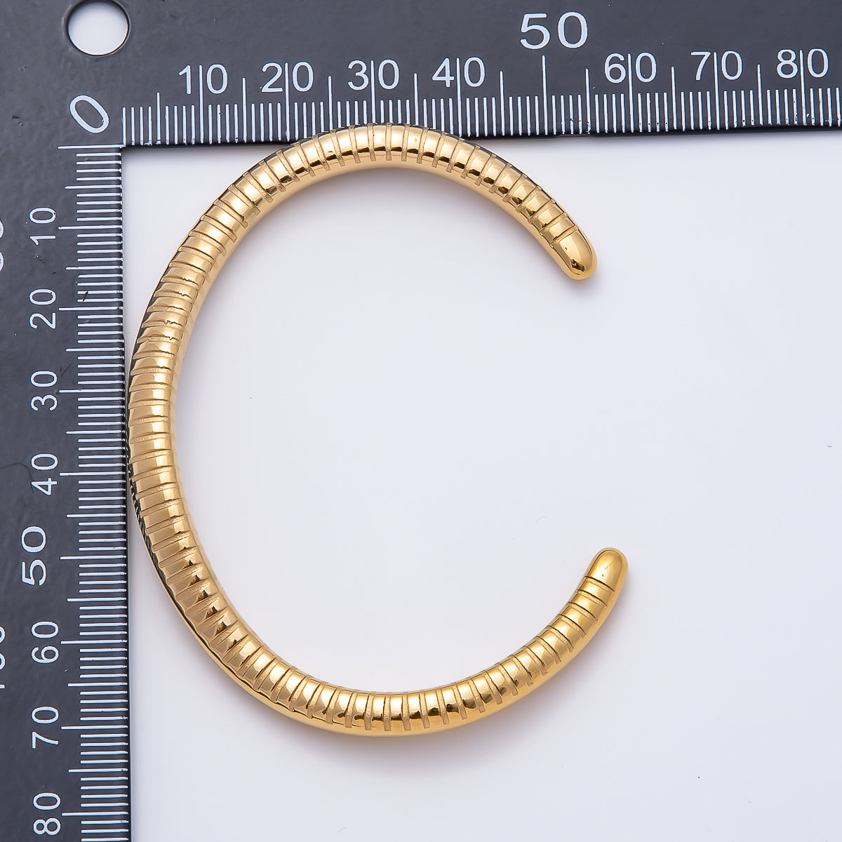 Stainless Steel Gold PVD Ribbed Lined Geometric Cuff Bracelet | WA-01506