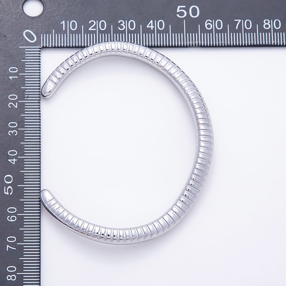 Silver Stainless Steel Ribbed Lined Geometric Cuff Bracelet | WA-01987