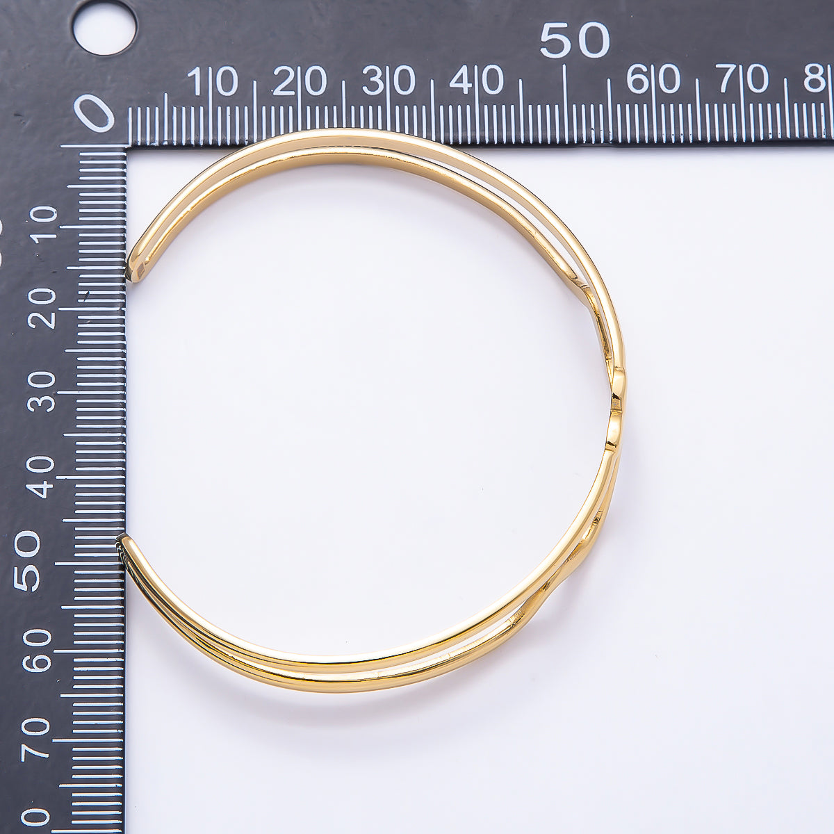 Stainless Steel Gold PVD Heart Wavy Minimalist Double Band Cuff Bracelet | WA-01261