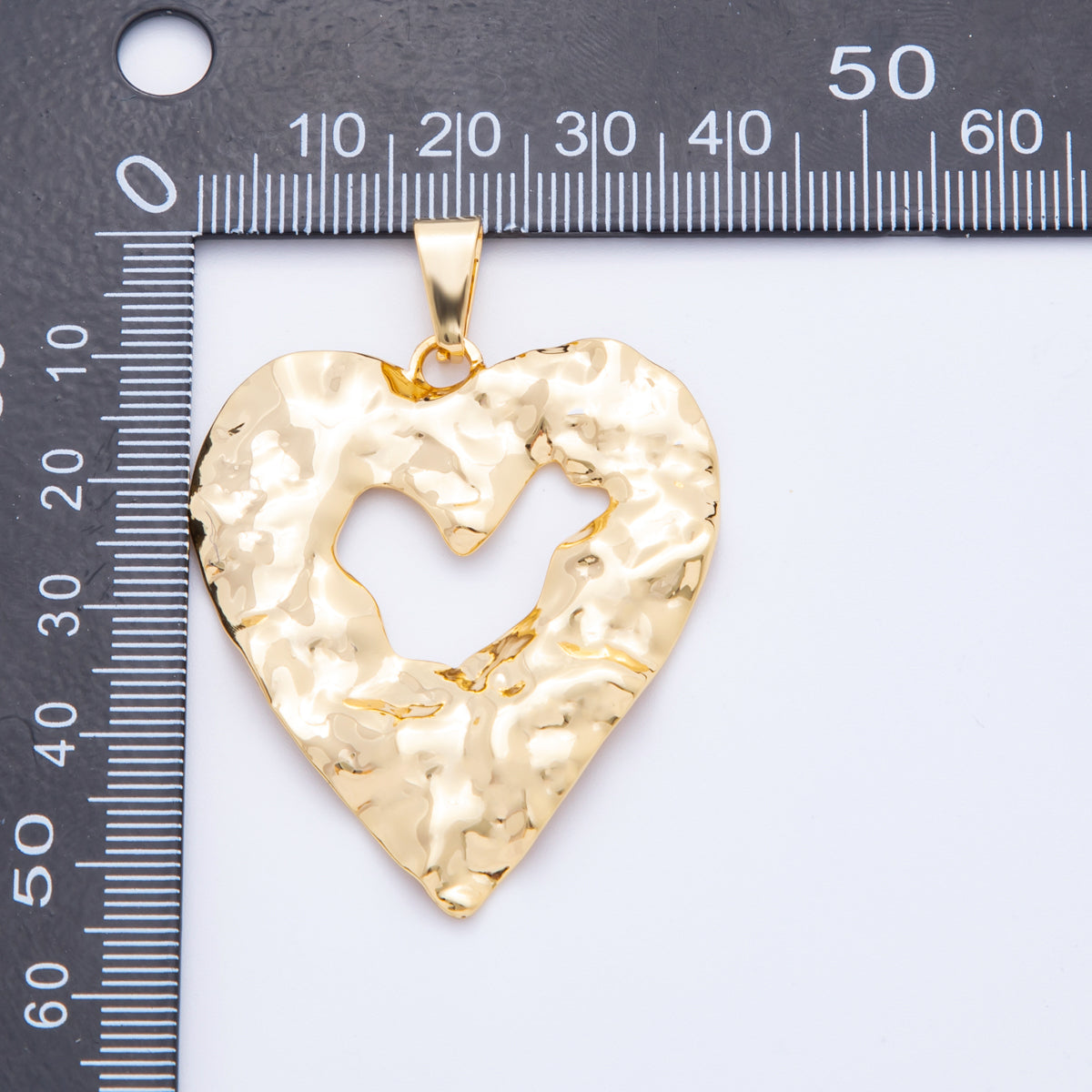Big Stainless Steel 55mm Open Hammered Geometric Heart Pendant Charm | J653