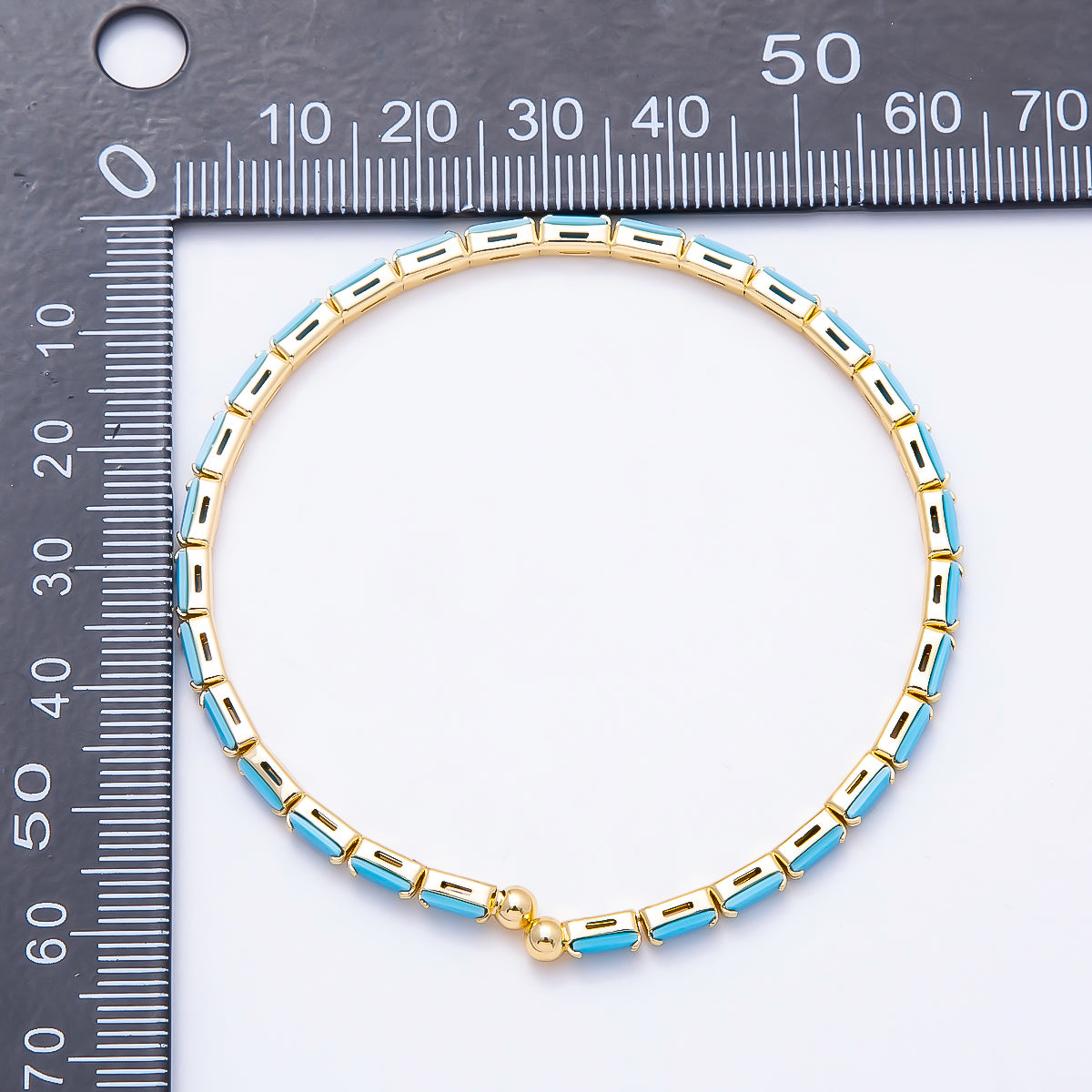 16K Gold Filled 3mm Turquoise Baguette Cuff Bracelet in Gold & Silver | WA-02373 WA-02444