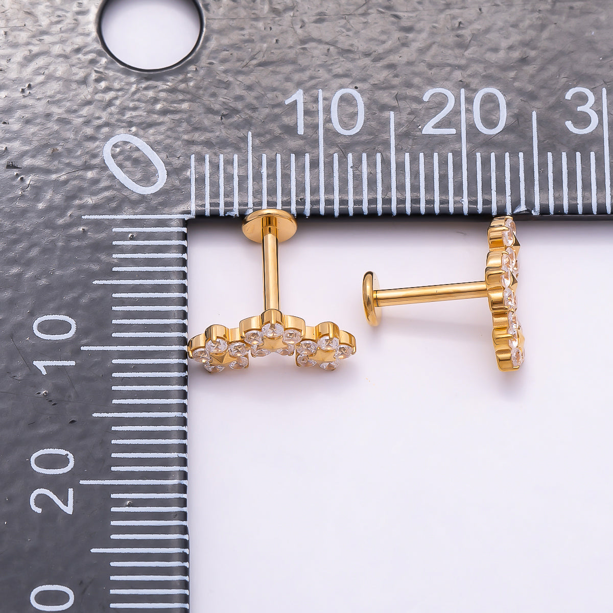 24K Gold Filled 6mm Clear CZ Triple Flower Cartilage Piercing Flat Back Stud in Gold & Silver | Findings-00258 Findings-00259