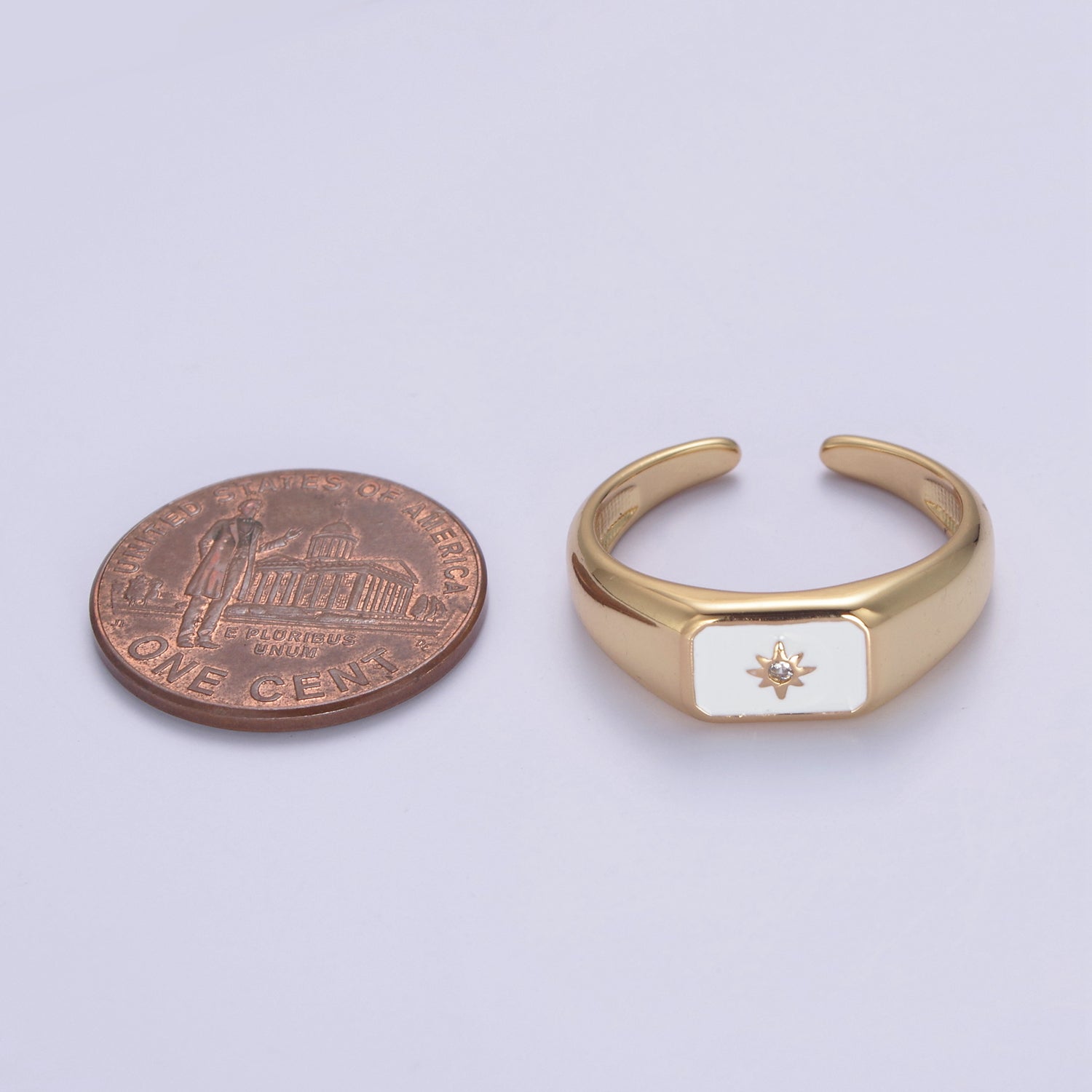 24K Gold Filled Black, Pink, Red, Purple Enamel CZ North Star Rectangle Signet Ring | U509 - U513