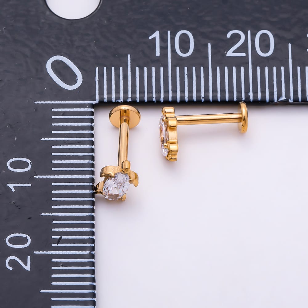Titanium 7mm Oval CZ Sea Turtle Cartilage Piercing Flat Back Stud in Gold & Silver | BJ-00263 BJ-00264