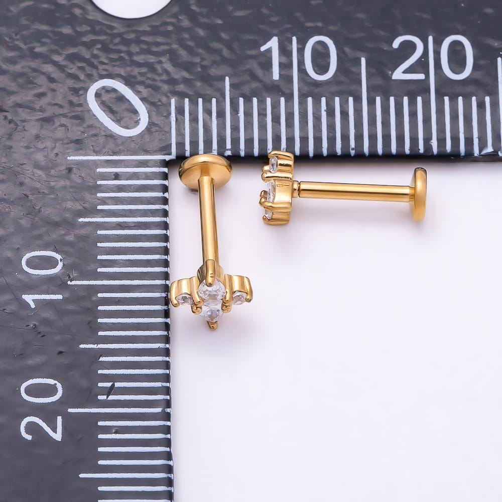 Titanium 7mm Clear CZ Teardrop Spiked Cartilage Piercing Flat Back Stud in Gold & Silver | BJ-00327 BJ-00328