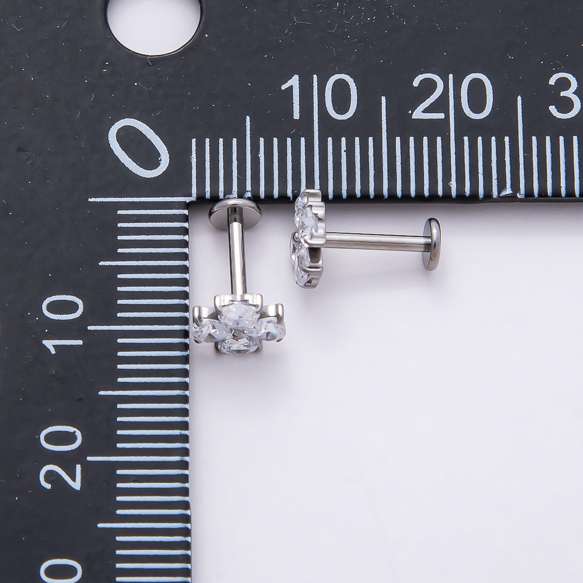 Stainless Steel 11mm Clear CZ Heart Clover Single Cartilage Piercing Flat Back Stud in Gold & Silver | Findings-00184 Findings-00185