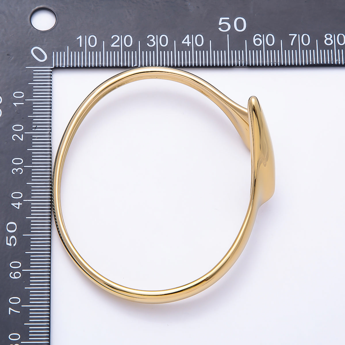 Stainless Steel Gold PVD Double Geometric Molten Wrap Cuff Bracelet | WA-01325