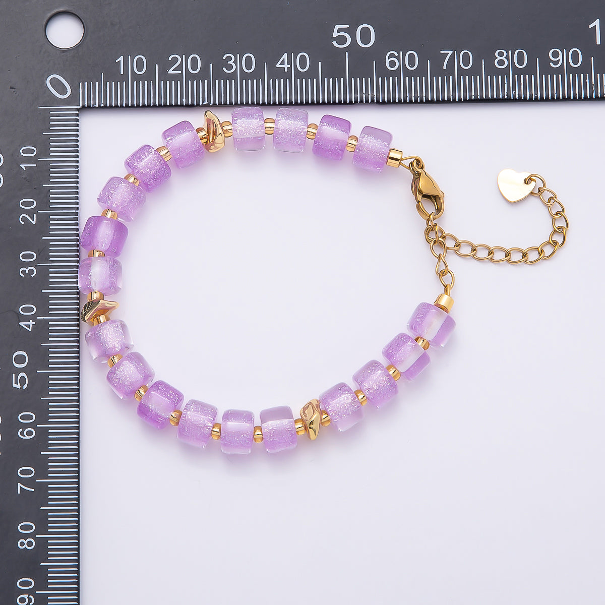 Stainless Steel 8mm Purple, Multicolor, White, Purple, Pink, Blue, Green, Orange Glitter Resin Rondelle Bead 7 Inch Bracelet w. Extender | WA-04573 ~ WA-04580