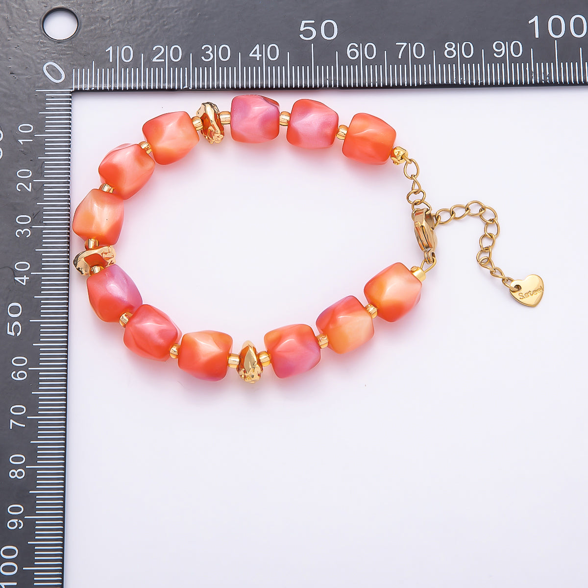 Stainless Steel 10mm Geometric Resin Bead 7 Inch Bracelet w. Extender | WA-04509 ~ WA-04515