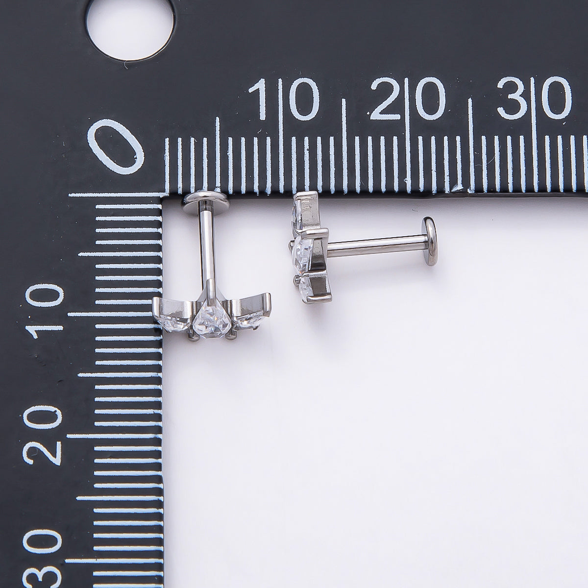 Stainless Steel 11mm Clear CZ Geometric Mini Single Cartilage Piercing Flat Back Stud in Gold & Silver | Findings-00180 Findings-00181