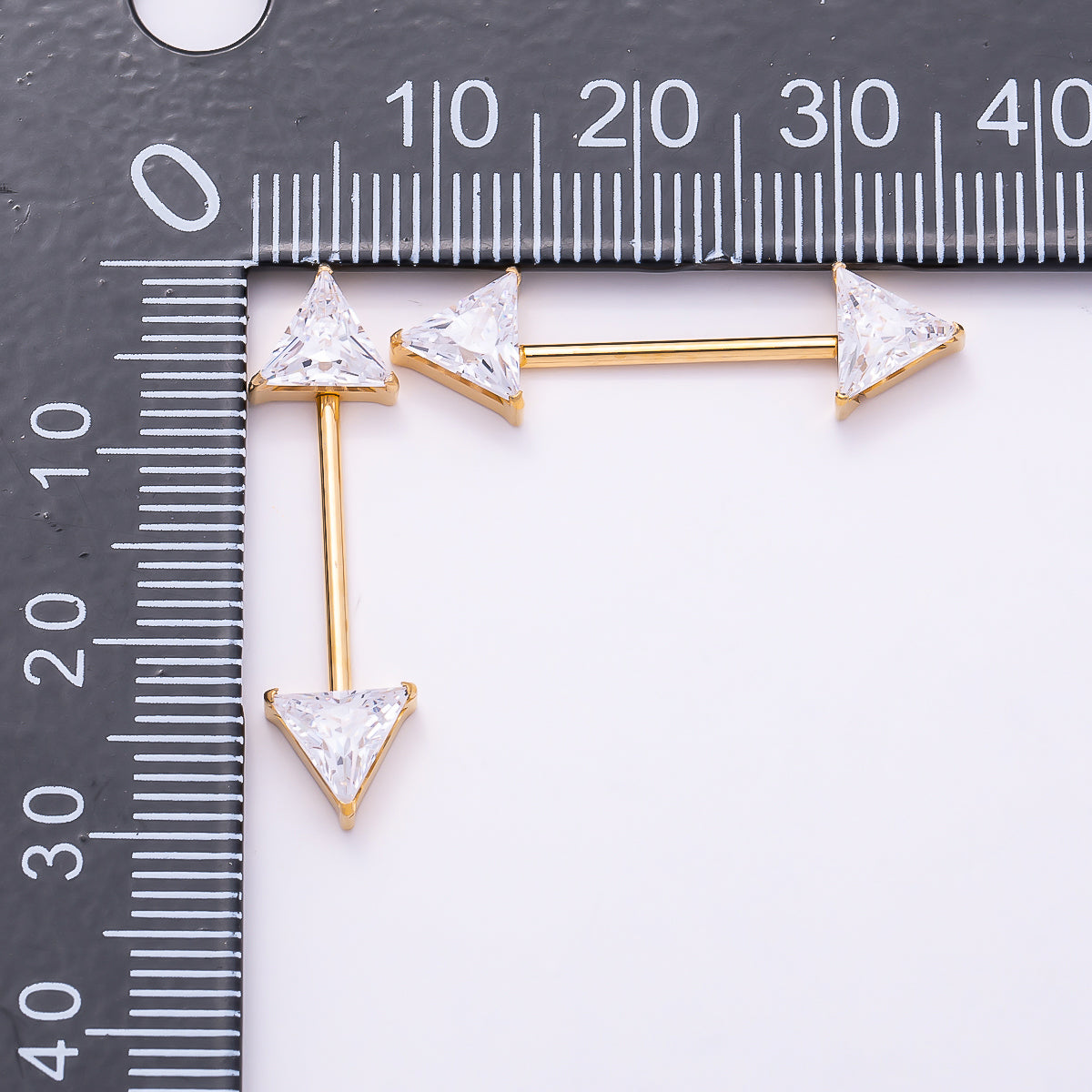 Titanium Clear CZ Triangle Nipple Barbell Piercing Body Jewelry in Gold & Silver | Findings-00289 Findings-00290