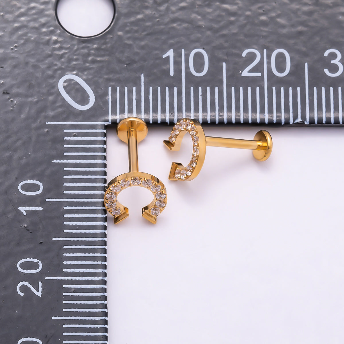 Titanium 7.5mm Micro Paved CZ Horseshoe Cartilage Piercing Flat Back Stud in Gold & Silver | Findings-00313 Findings-00314