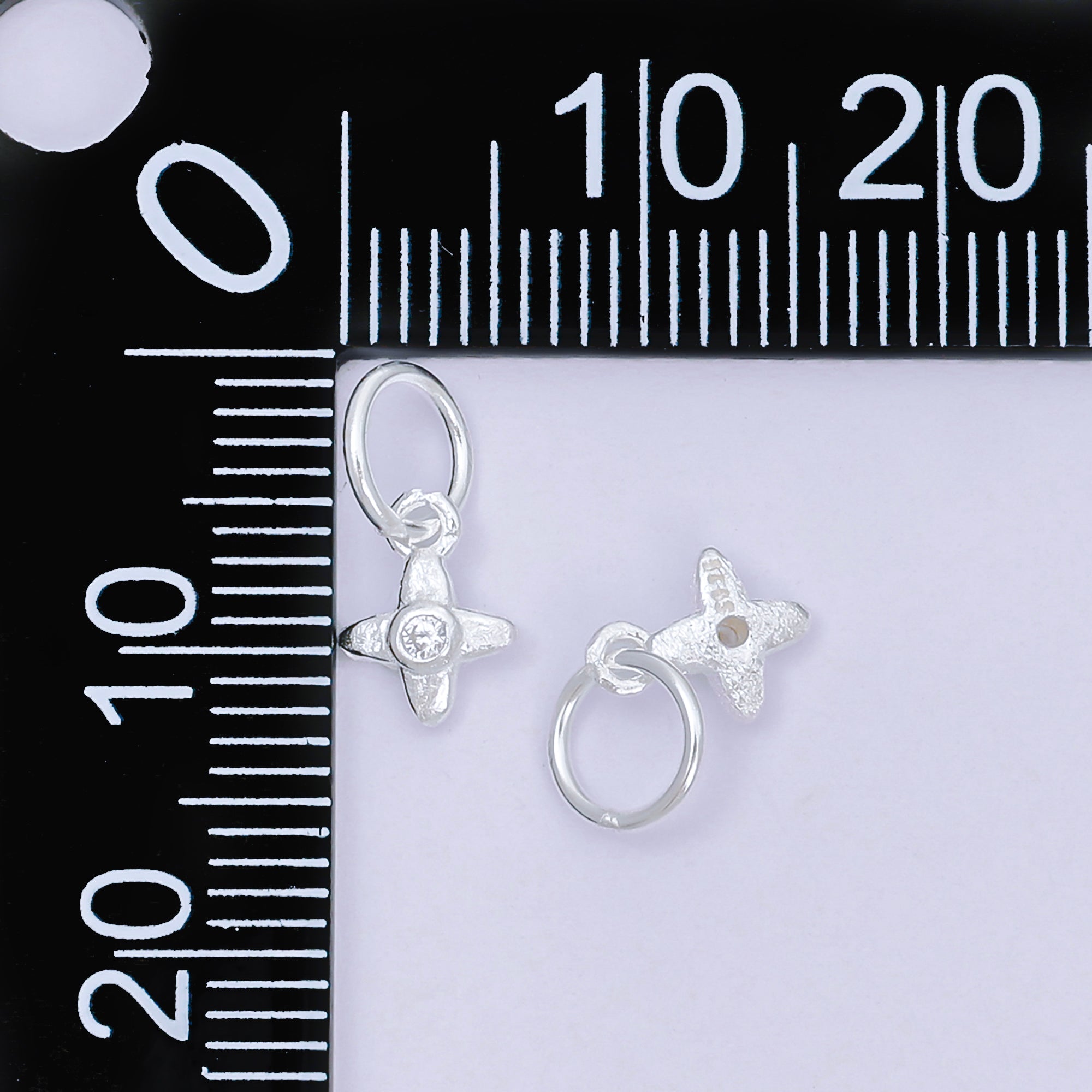 S925 Sterling Silver 8mm Round CZ Four-Pointed Celestial Star Charm | SL-683