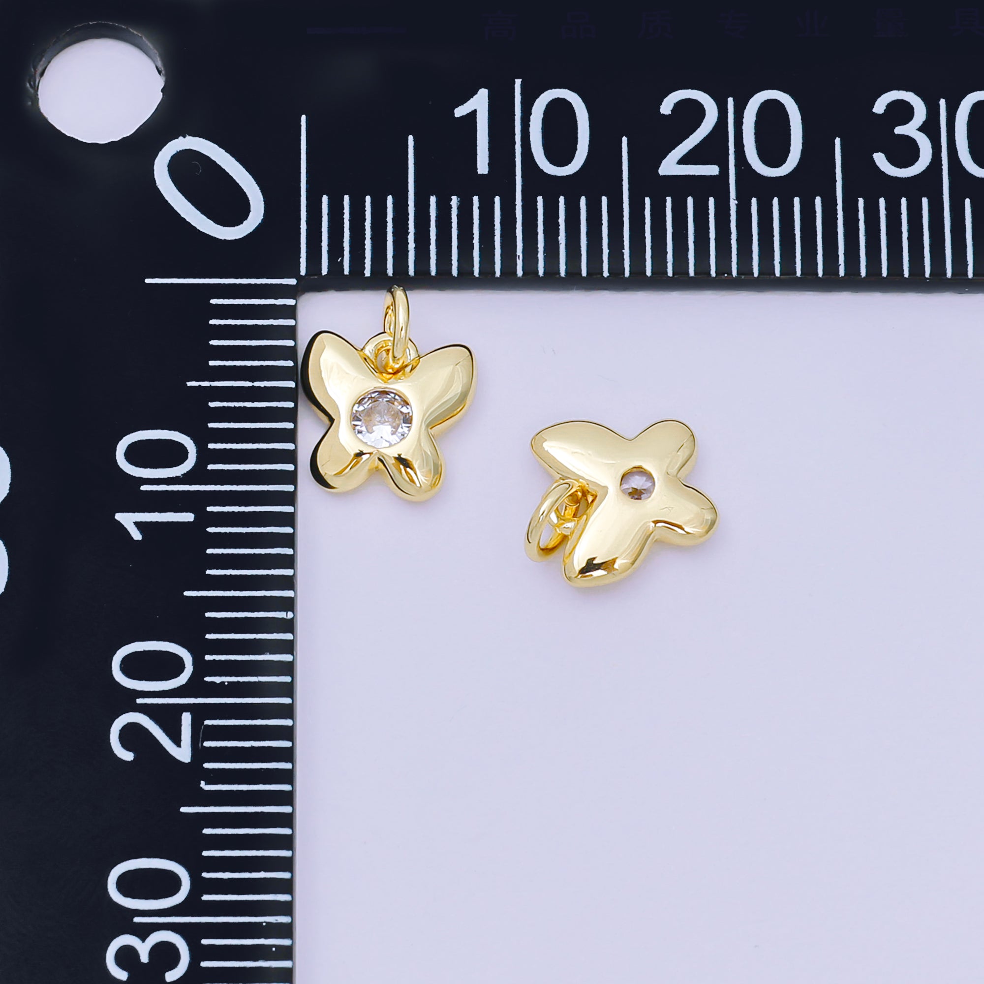 24K Gold Filled 8mm Round CZ Tiny Butterfly Mariposa Charm | M100
