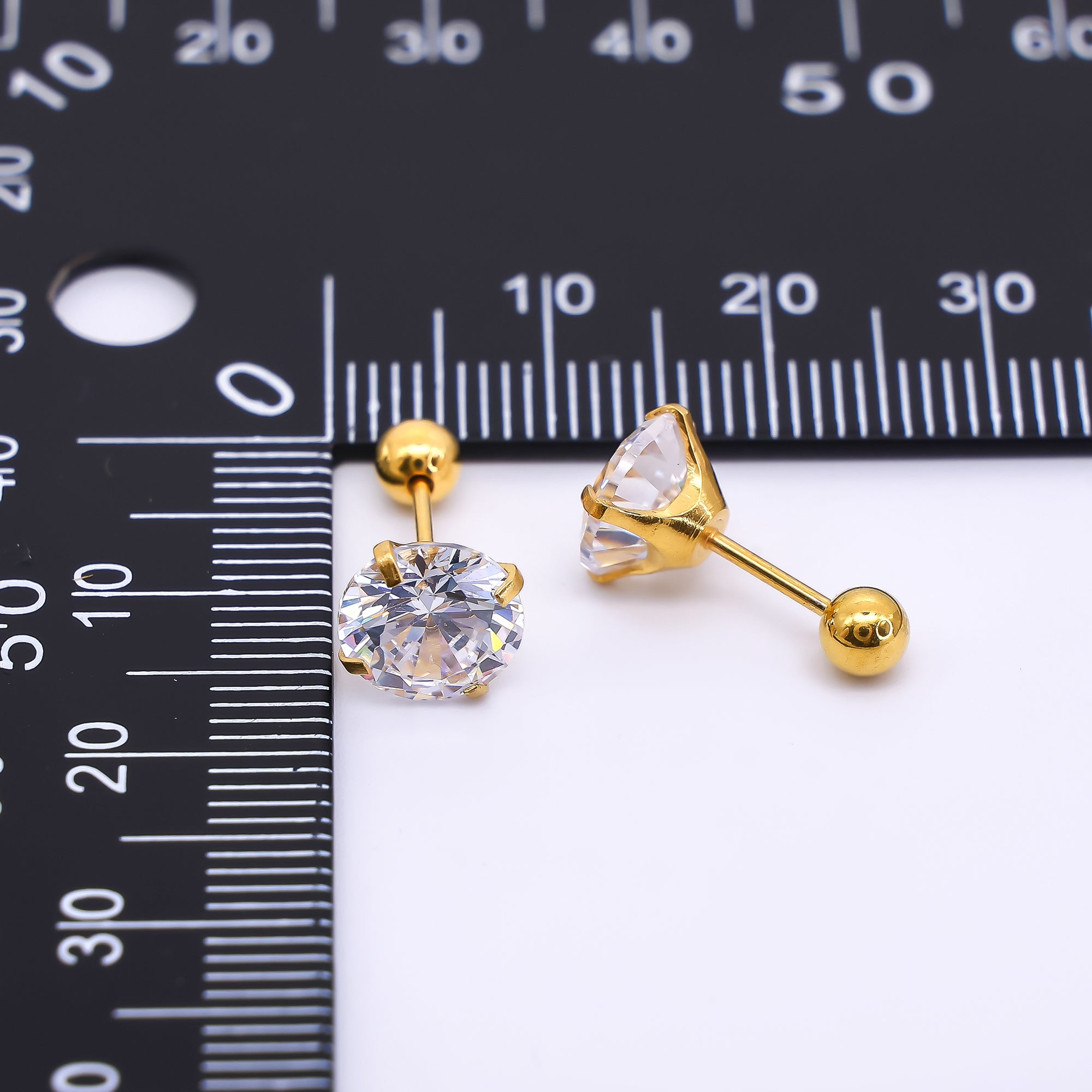 Gold Stainless Steel Round CZ Classic Stud Earrings in Various Sizes | AB1567 - AB1571