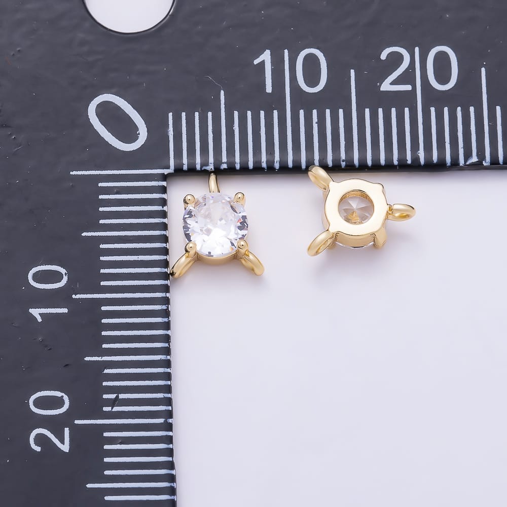 16K Gold Filled 8mm Clear CZ Round Solitaire Triple Loop Connector in Gold & Silver | Connectors-00075 Connectors-00076