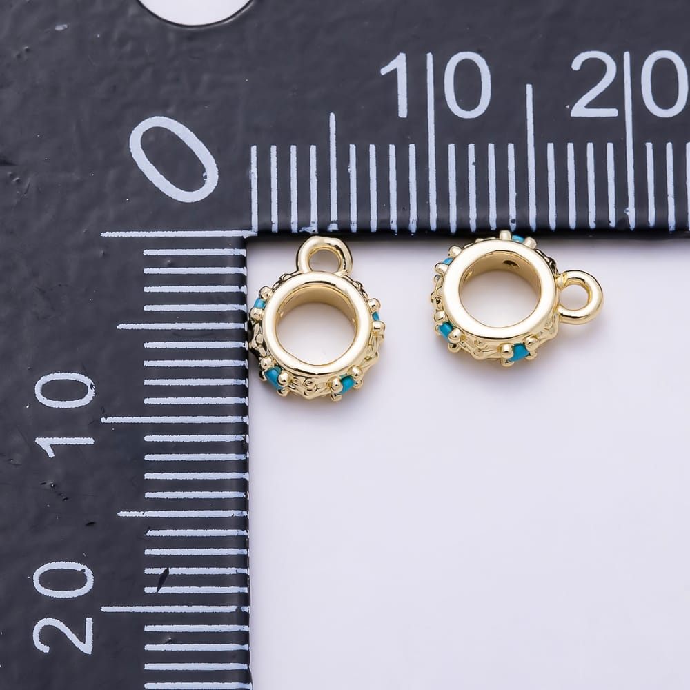 16K Gold Filled 8.5mm Blue Turquoise Gemstone Celestial Drop Rondelle Bail Findings | Findings-00677
