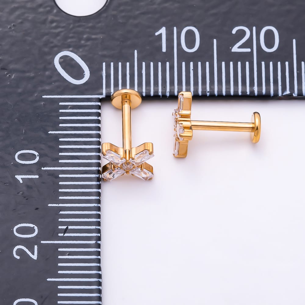Titanium 9mm Baguette CZ Cross Cartilage Piercing Flat Back Stud in Gold & Silver | BJ-00269 BJ-00270
