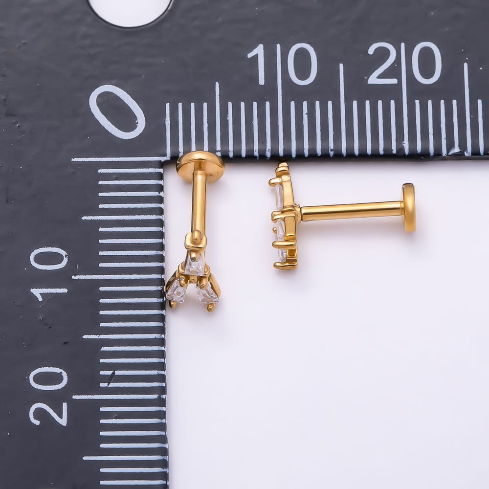 Titanium 9mm Clear CZ Baguette Triple Cartilage Piercing Flat Back Stud in Gold & Silver | BJ-00331 BJ-00332