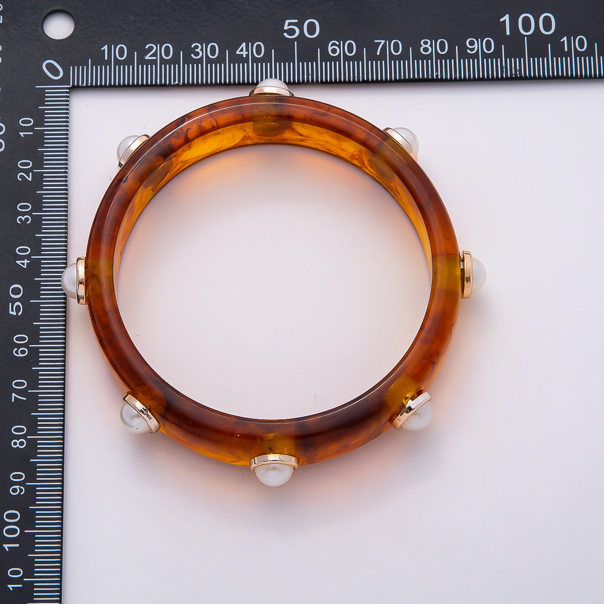 Black, Brown Tortoiseshell Shell Pearl Round Beaded Acrylic Resin Bangle Bracelet | WA-04439 WA-04440