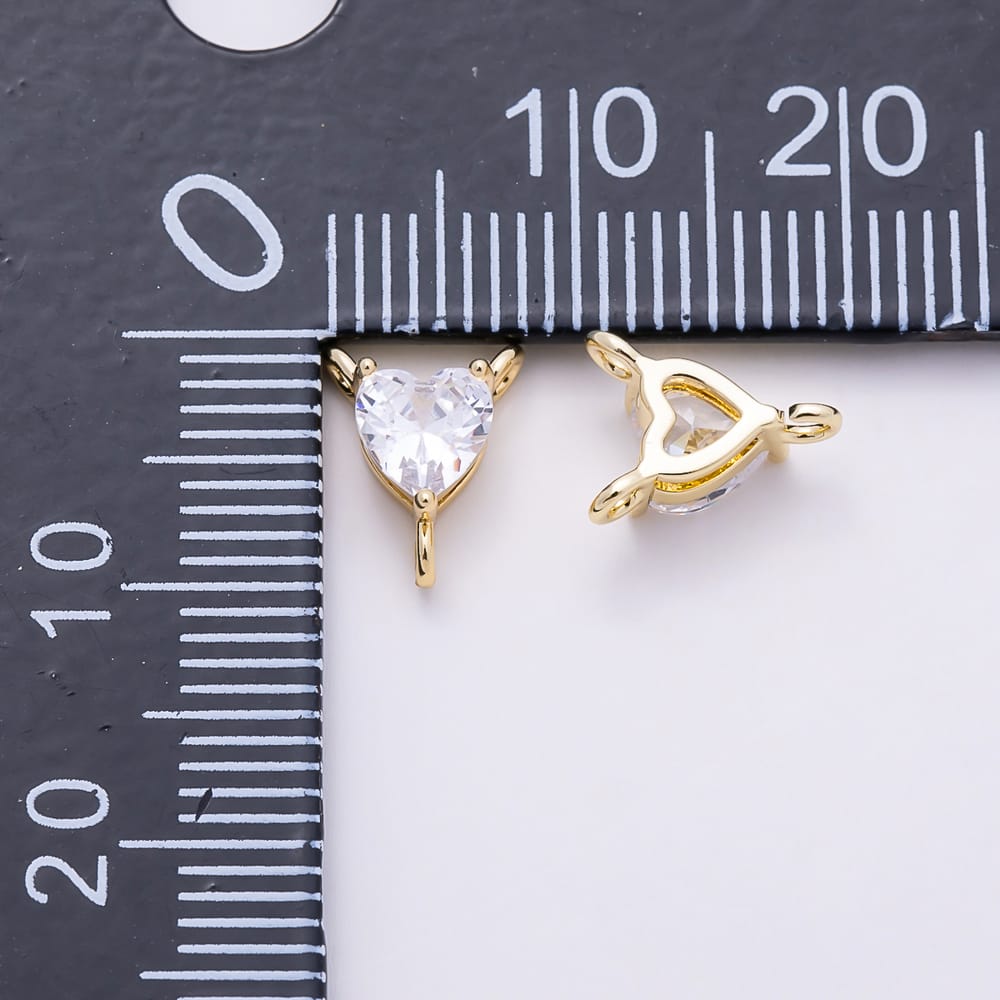 16K Gold Filled 9mm Clear CZ Heart Solitaire Triple Loop Connector | Connectors-00071