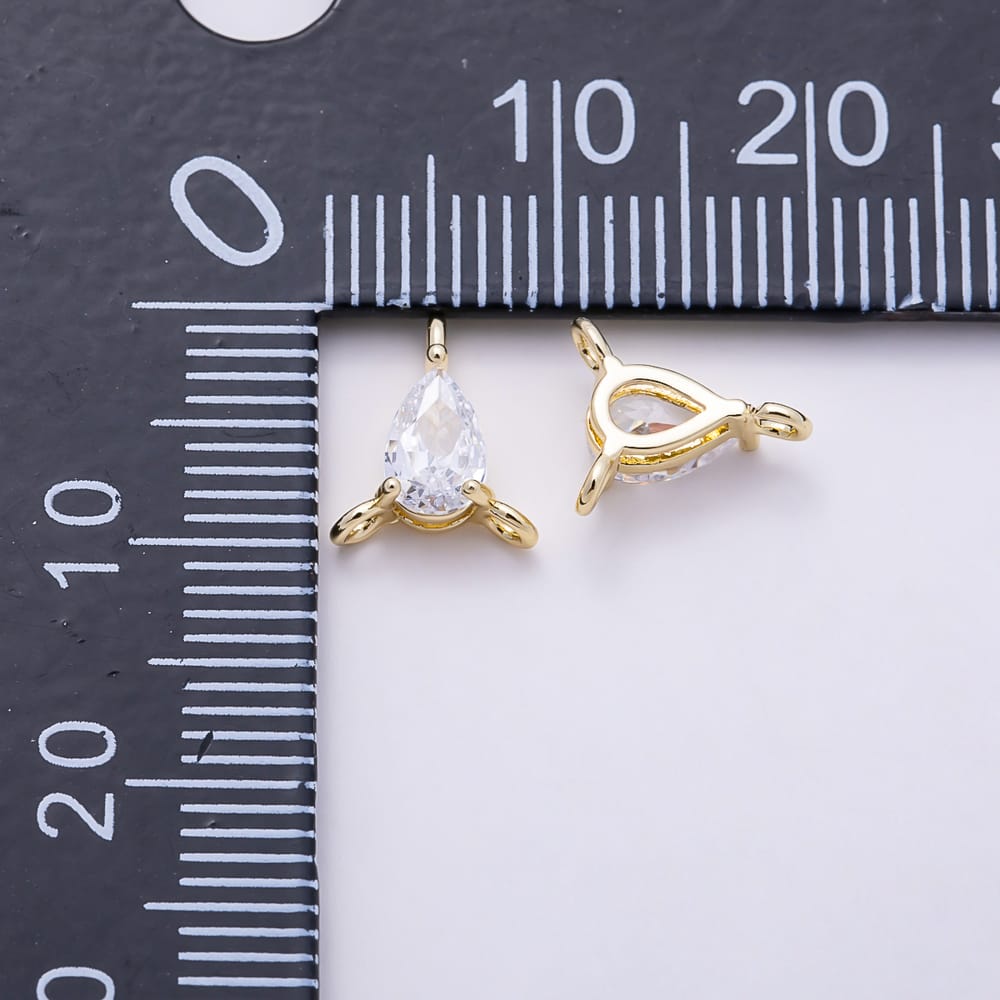 16K Gold Filled 9mm Clear CZ Teardrop Solitaire Triple Loop Connector | Connectors-00072
