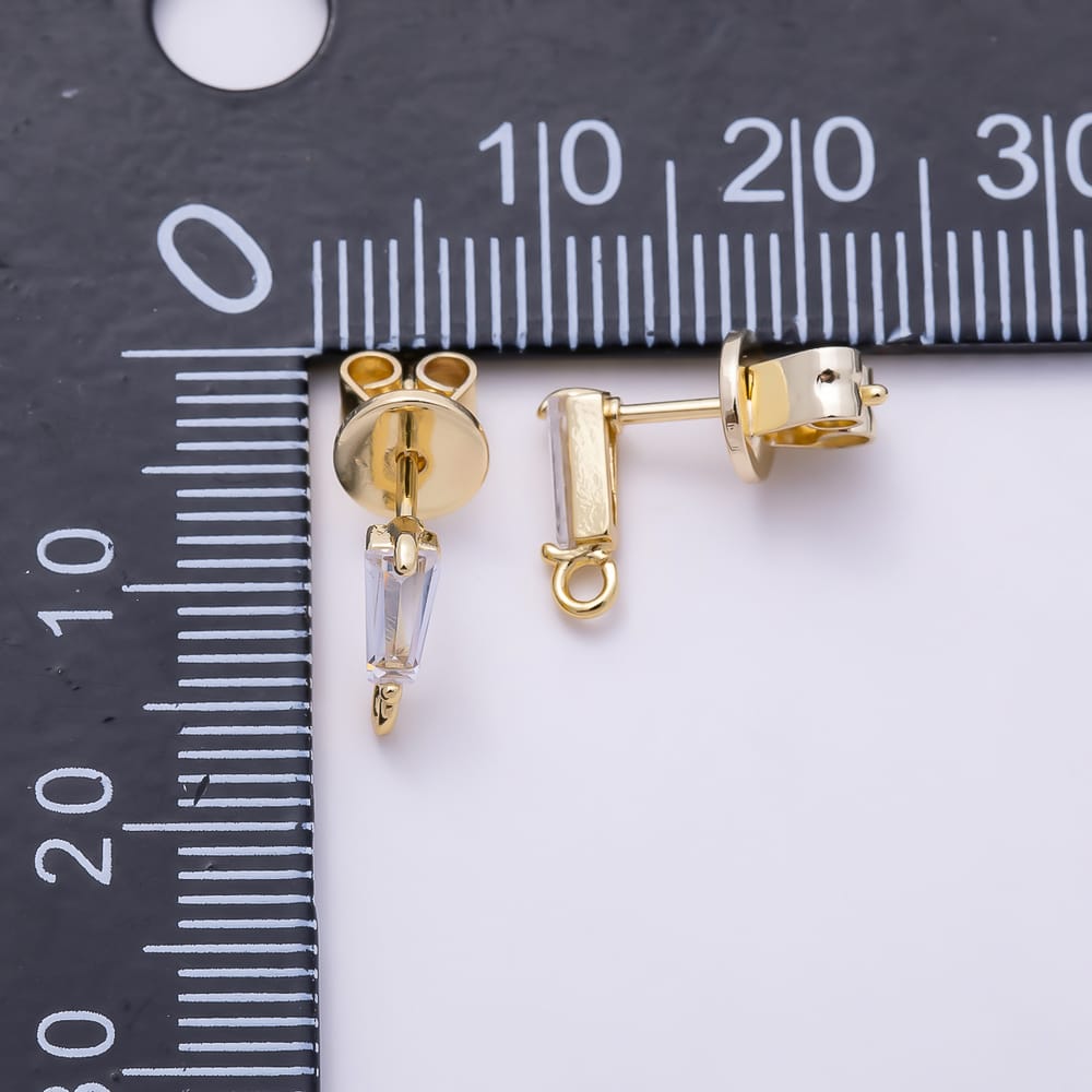 16K Gold Filled 14mm Clear CZ Baguette Solitaire Loop Drop Stud Earring Findings | Findings-00194