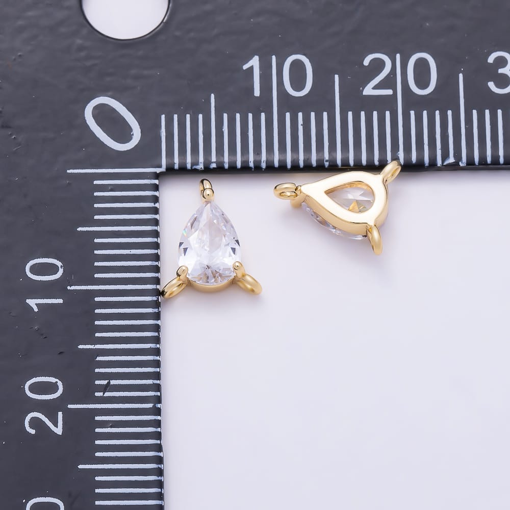 16K Gold Filled 10mm Clear CZ Teardrop Triple Loop Connector in Gold & Silver | Connectors-00073 Connectors-00074