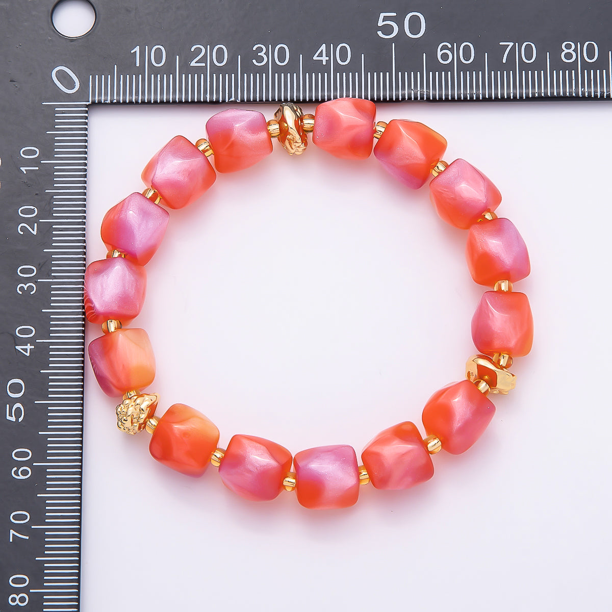 Stainless Steel 10mm Geometric Resin Bead 7 Inch Stretch Bracelet | WA-04516 ~ WA-04522