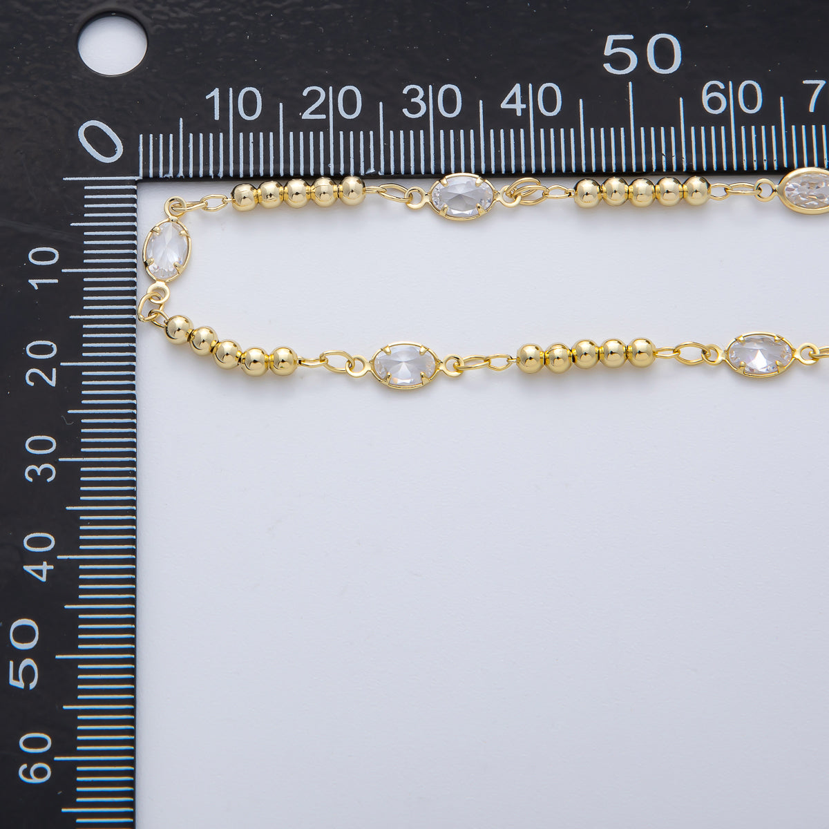 18K Gold Filled 3mm Clear Oval CZ Bezel Bead Unfinished Chain by Yard | Roll-1776