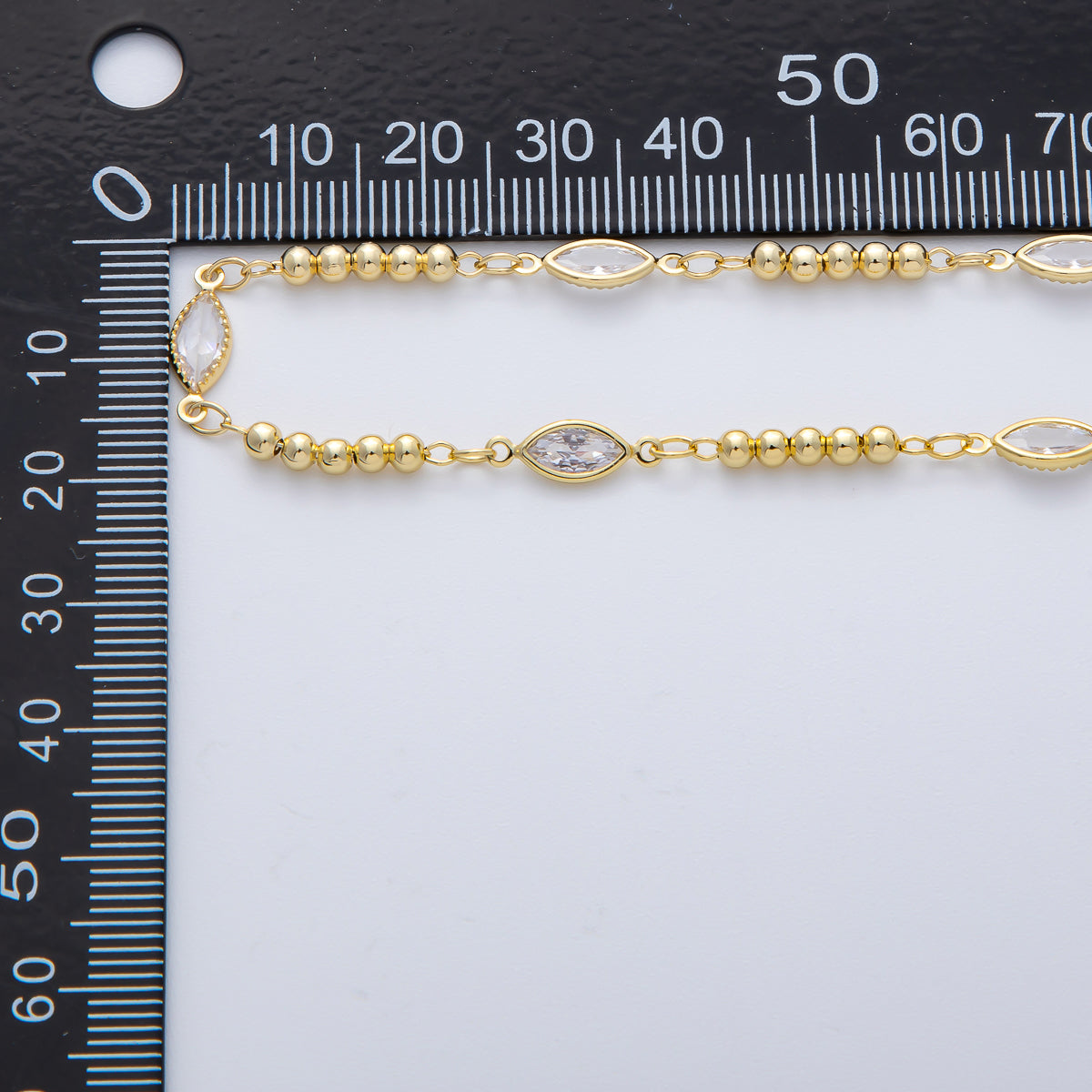 18K Gold Filled 3mm Clear Marquise CZ Bezel Bead Unfinished Chain by Yard | Roll-1775