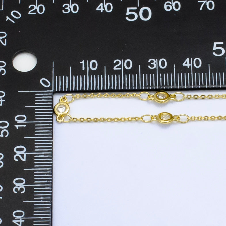 24K Gold Filled 19mm Spaced CZ Bezel Satellite Chain by Yard | Roll-1532