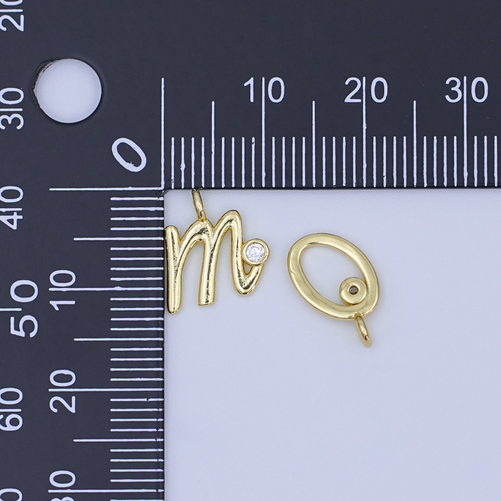 24K Gold Filled CZ "MOM" Cursive Script Charm Set | N048