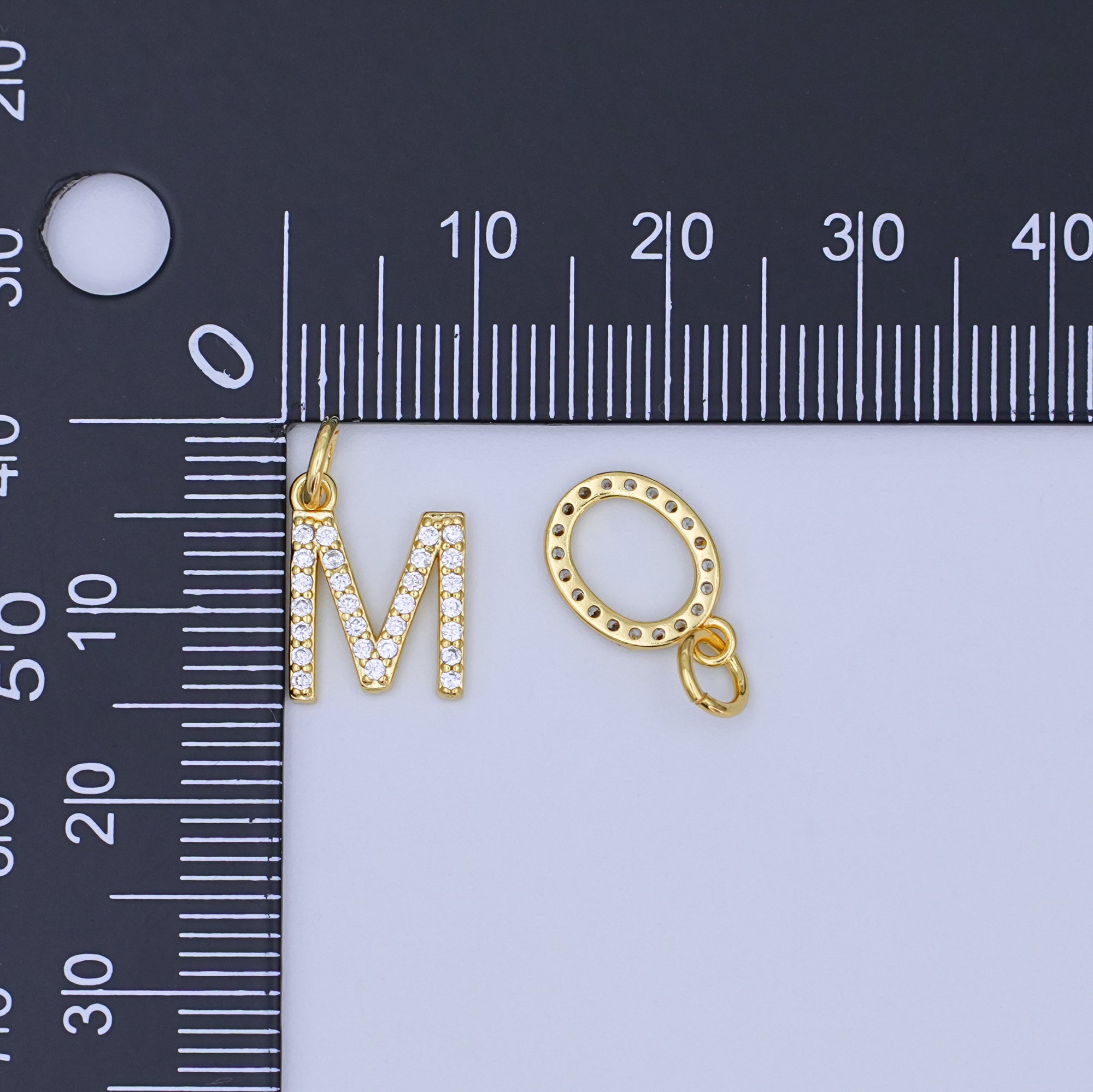 24K Gold Filled Micro Paved CZ "MOM" Script Charm Set | N045