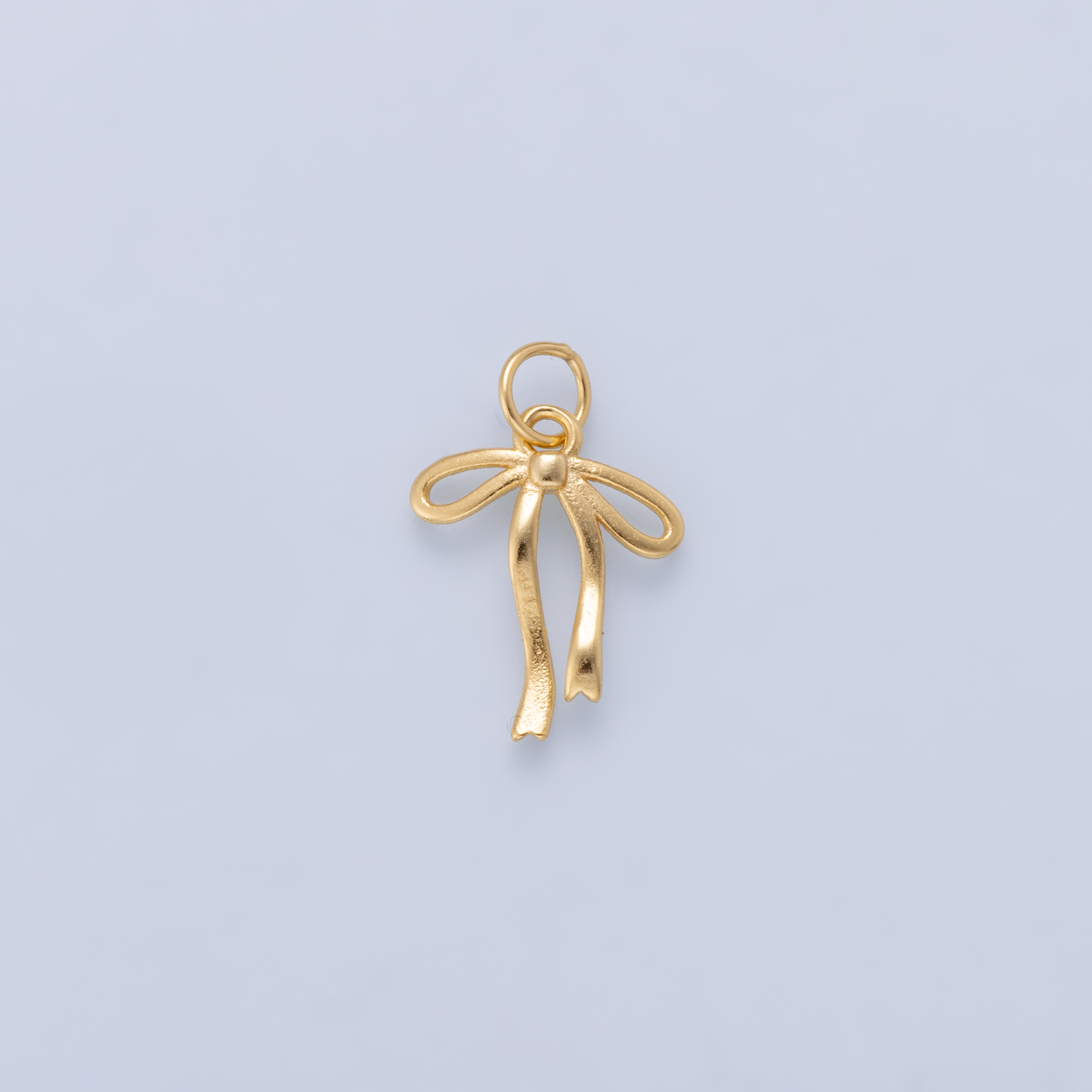 S925 Sterling Silver Gold Matte 14mm Ribbon Bow Charm | SL-00715