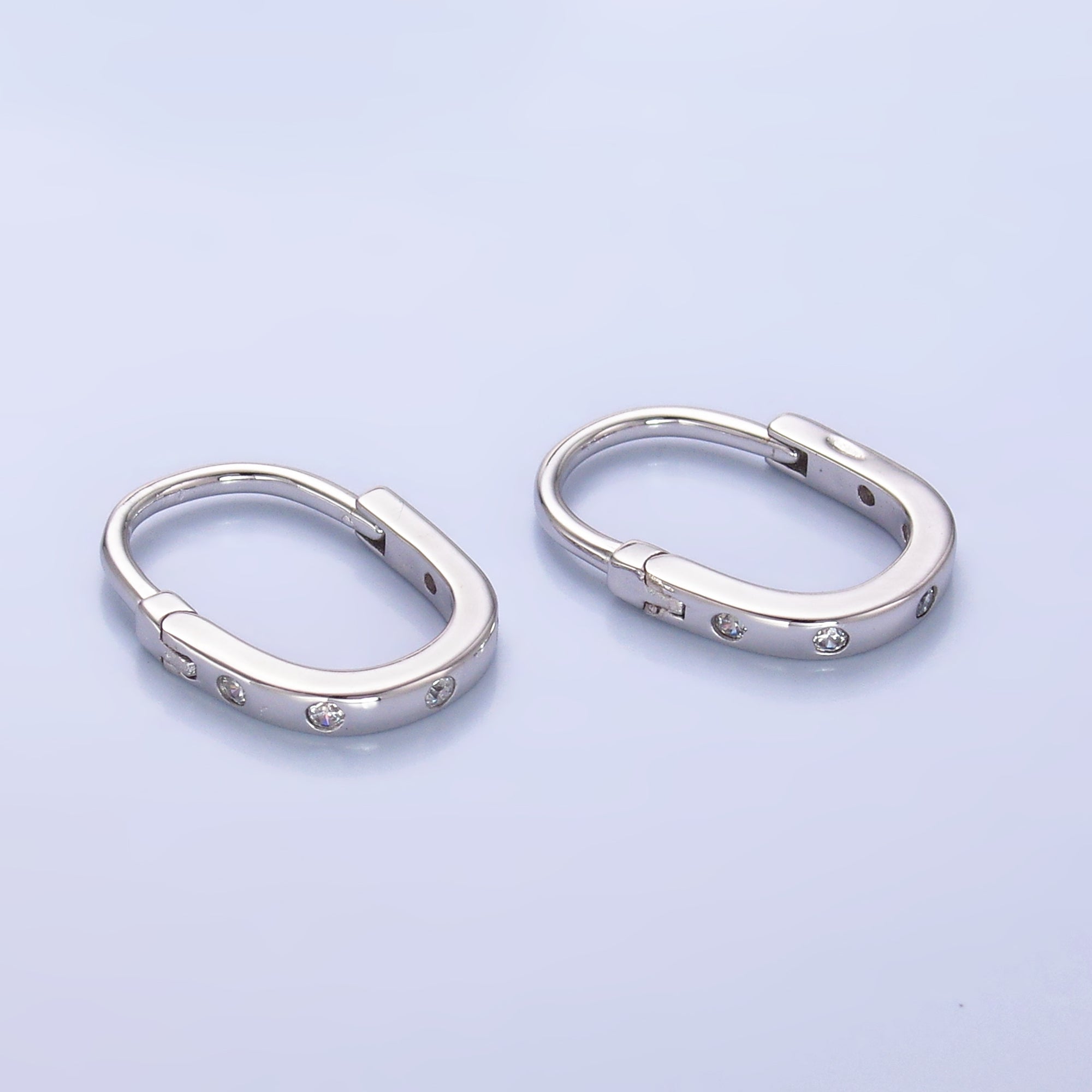 S925 Sterling Silver Clear CZ Dotted Oblong Hoop Earrings | SL-594