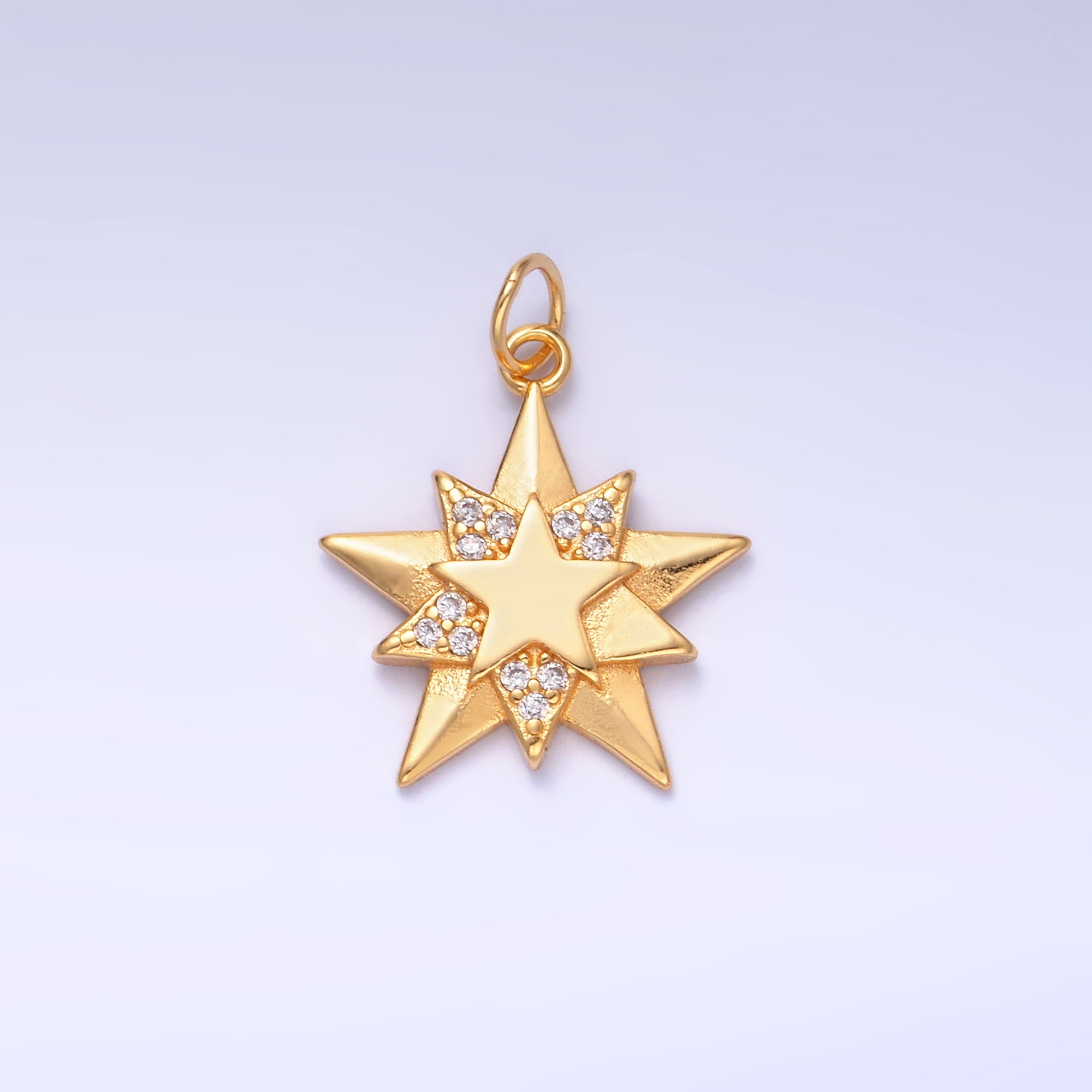 S925 Sterling Silver CZ Micro Paved CZ Celestial Star Charm in Gold & Silver | SL-629