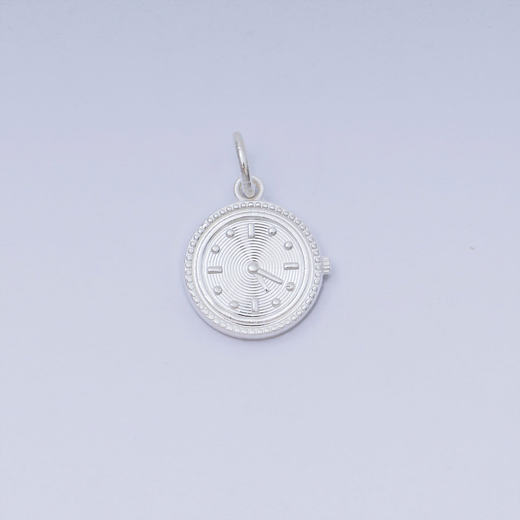 S925 Sterling Silver Round Mini Clock Watch Dainty Charm | SL-653
