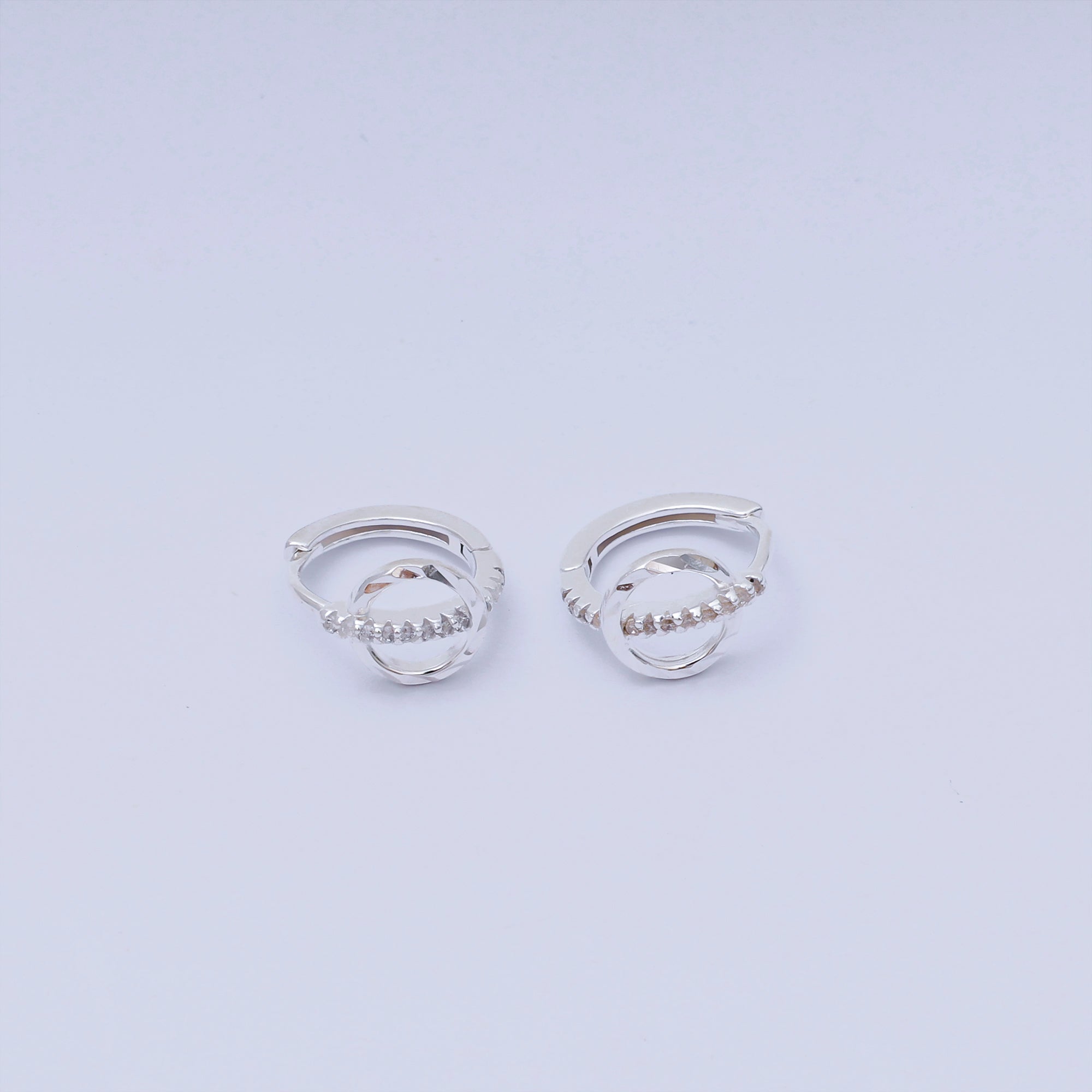 S925 Sterling Silver Micro Paved CZ Round-Cage Hinged Hoop Earrings | SL-660