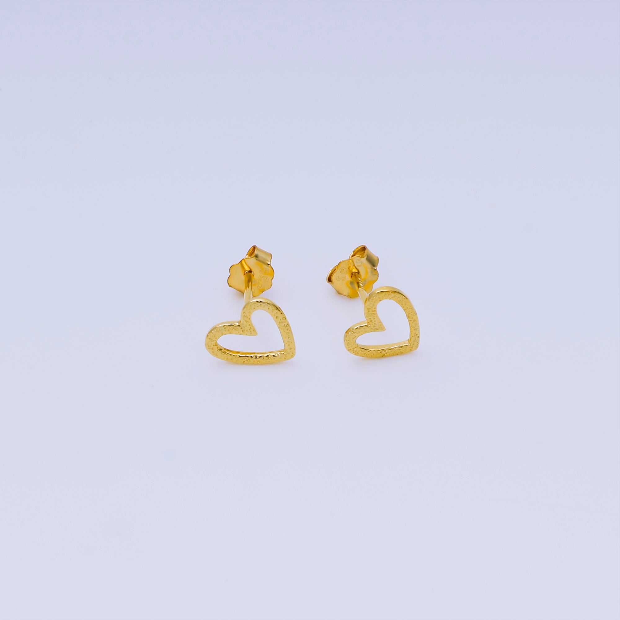 Gold Vermeil S925 Sterling Tiny Simple Heart of Love Stud Earrings | SL-667