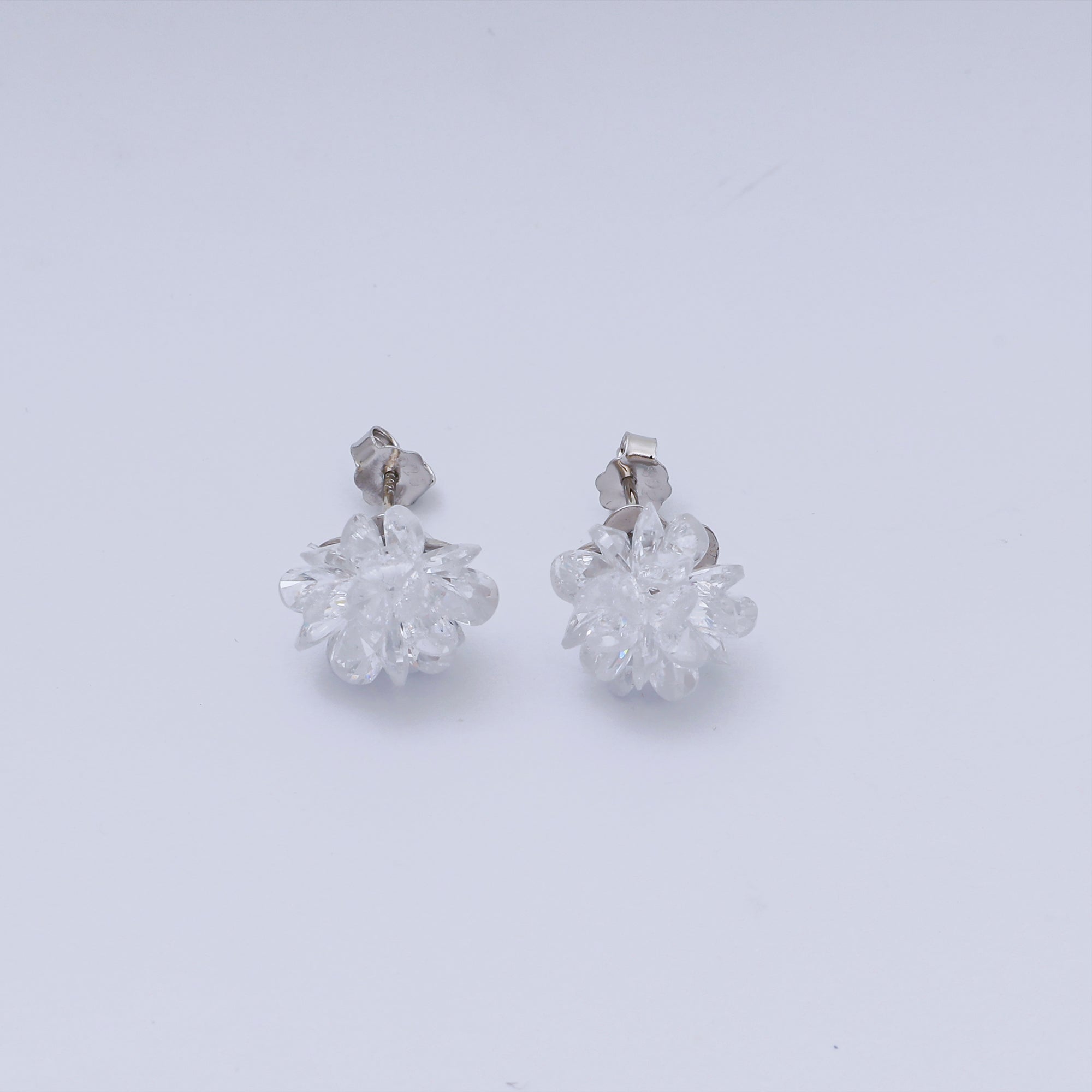 S925 Sterling Silver Clear CZ Icy Frostbloom Petal Flower Stud Earrings | SL-668
