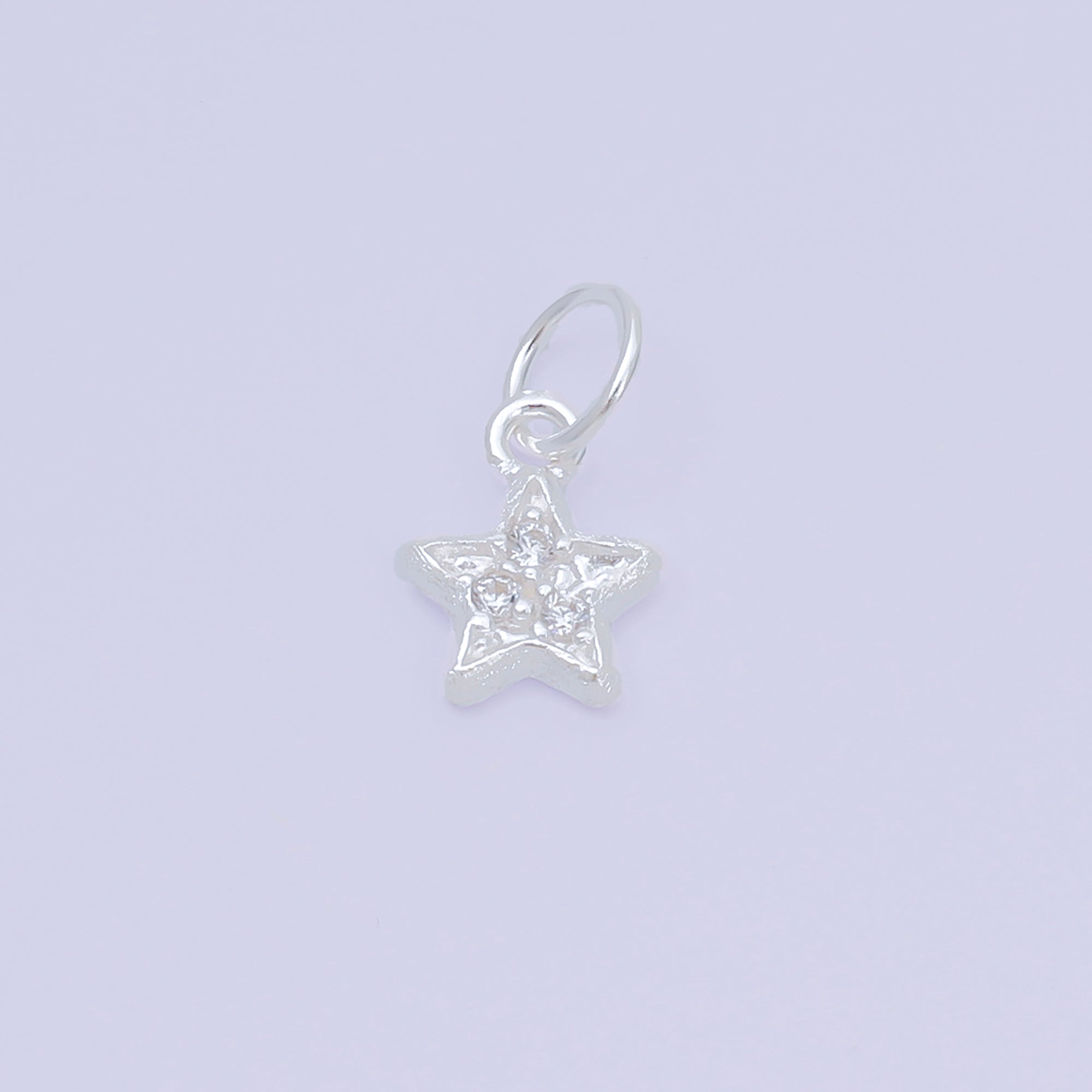 S925 Sterling Silver 10mm Micro Paved CZ Sparkle Little Star Dainty Charm | SL-679