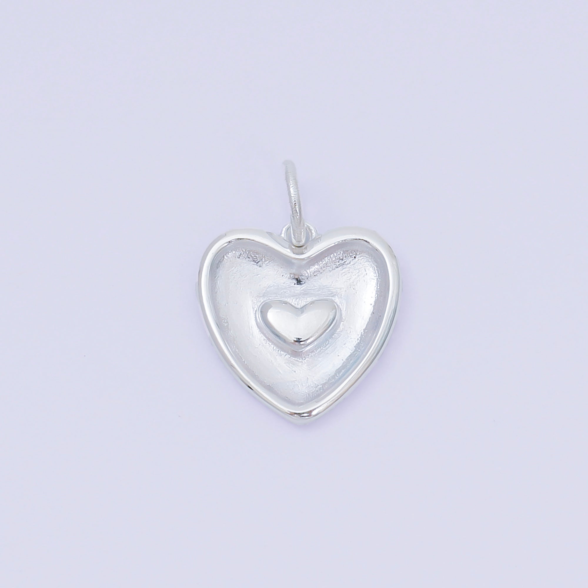 S925 Sterling Silver 14mm Puffed Heart within a Heart Charm | SL-681