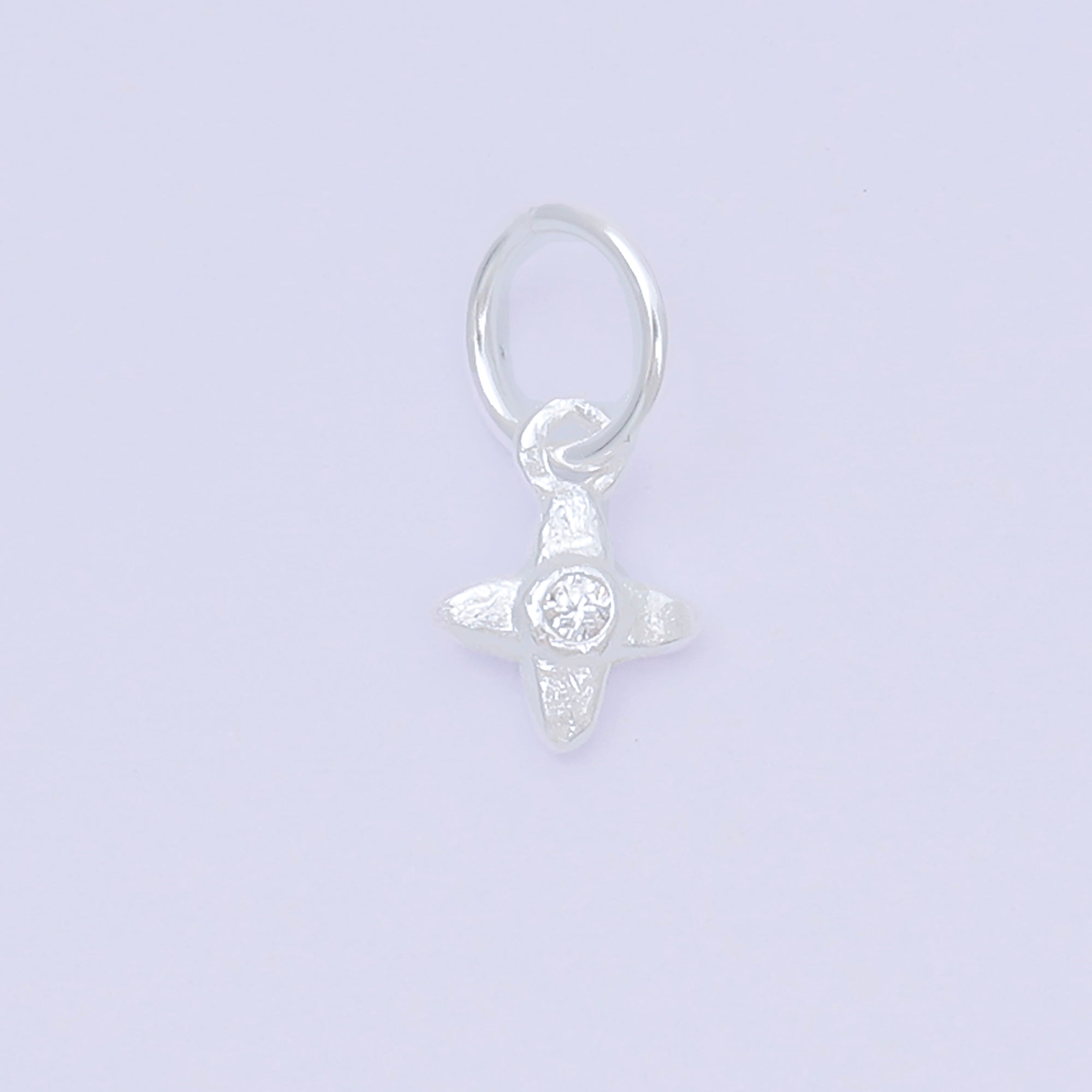 S925 Sterling Silver 8mm Round CZ Four-Pointed Celestial Star Charm | SL-683