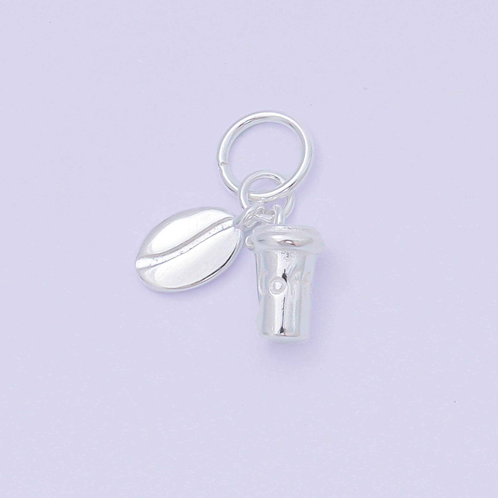 S925 Sterling Silver 9mm Ice Coffee Cup & Coffee Bean Set Charm | SL-684