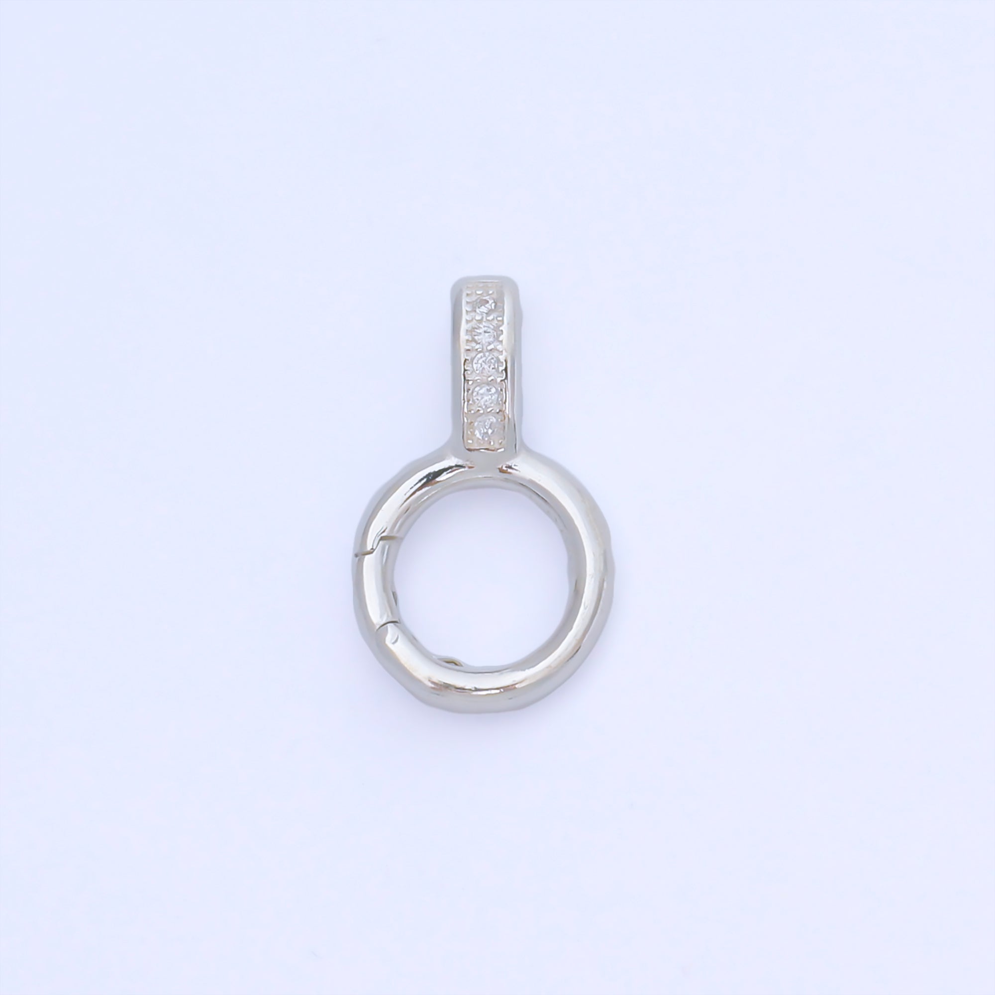 S925 Sterling Silver 19mm Micro Paved CZ Round Push Gate Clasp Open Loop Closure Finding | SL-699